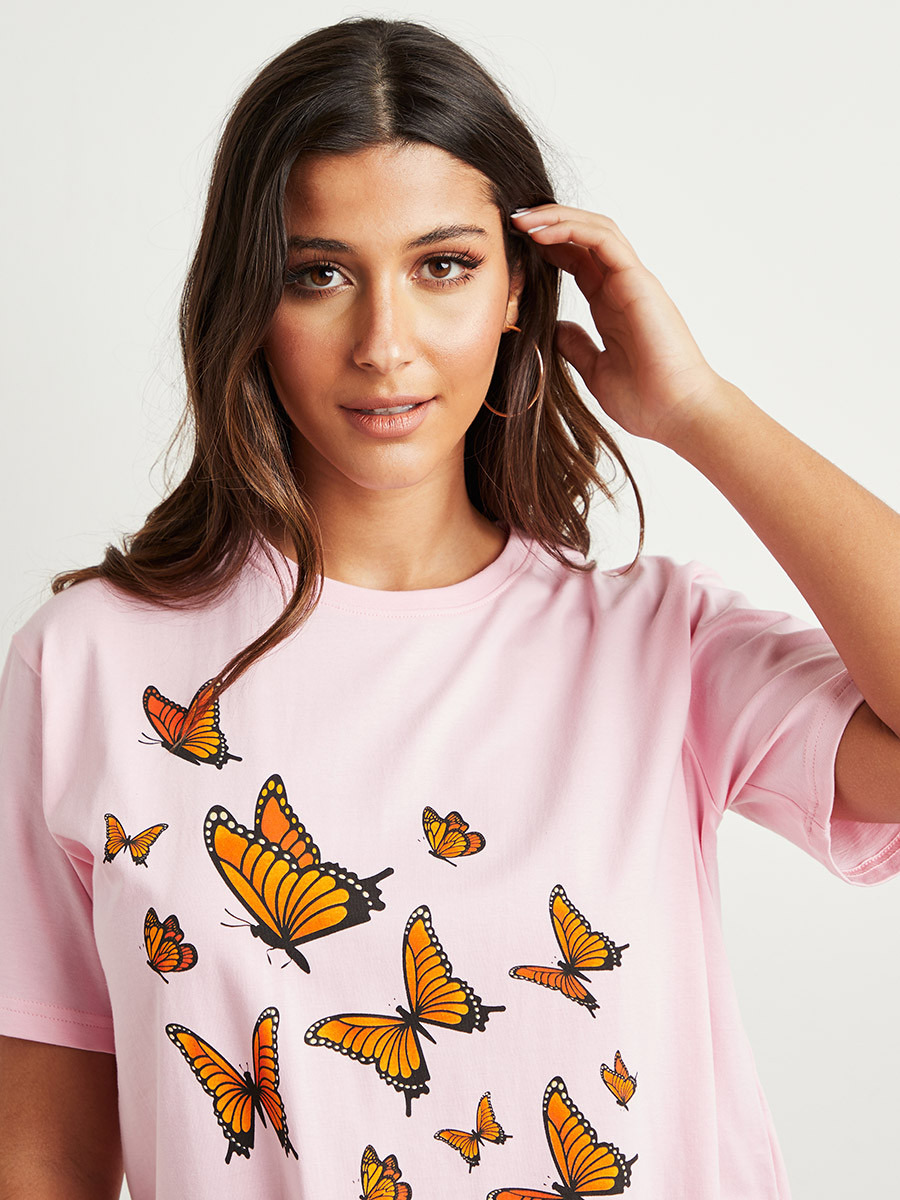 Butterfly Graphic Printed T-shirt with Self Tie-Hem-women-clothing-tshirts-image-3