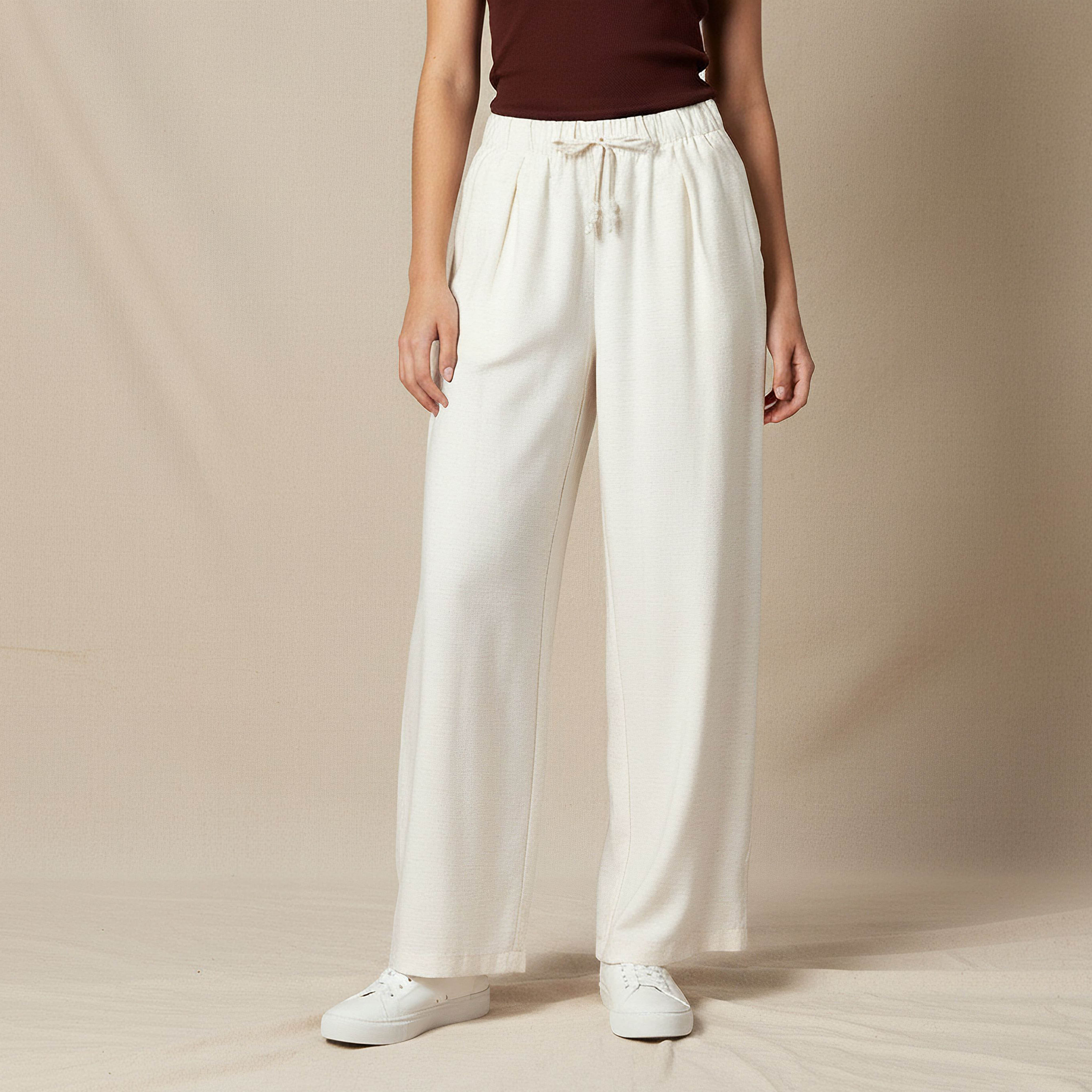Regular Fit Mid Rise Wide Leg Linen Blend Pants-women-clothing-coordsets-image-1