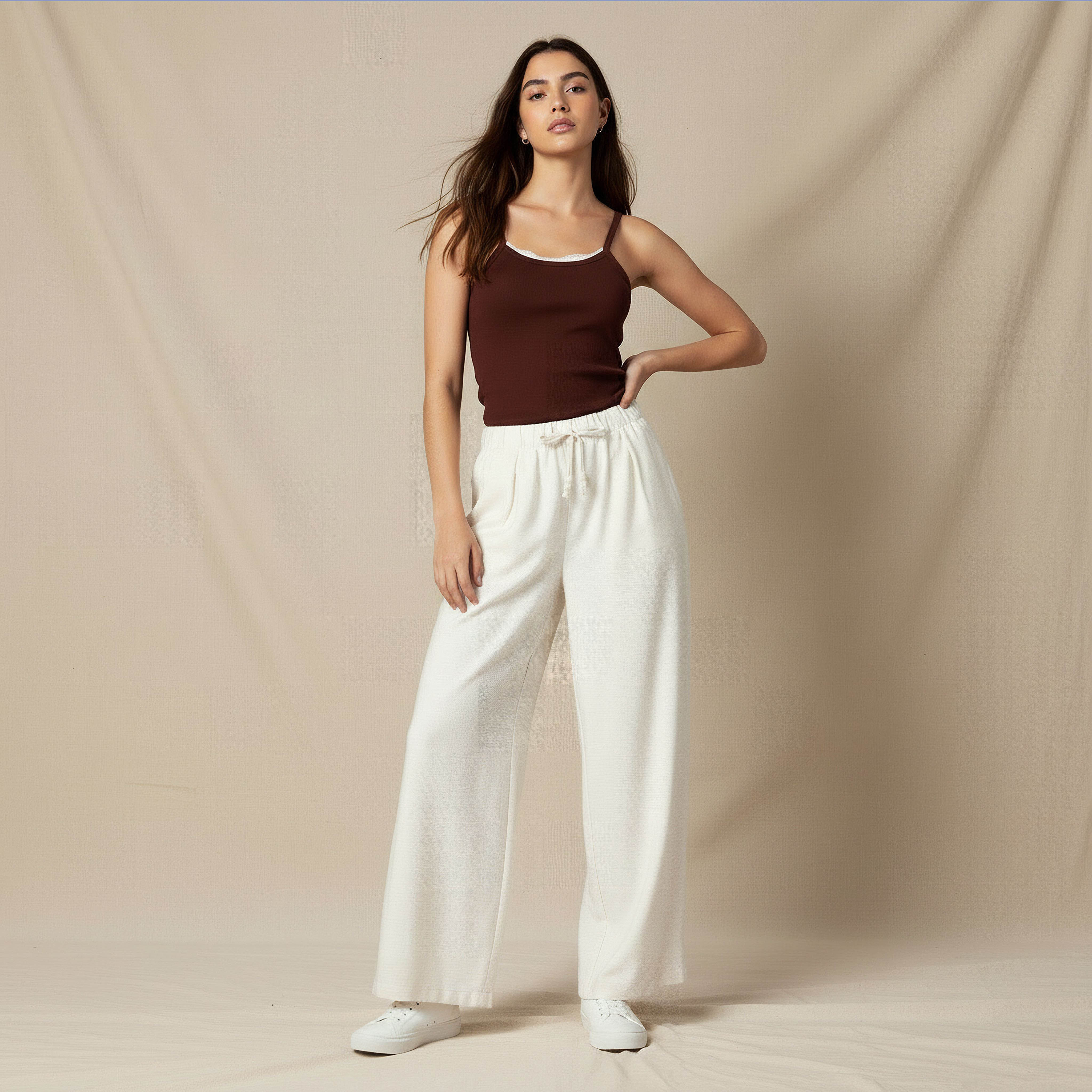Regular Fit Mid Rise Wide Leg Linen Blend Pants-women-clothing-coordsets-image-3