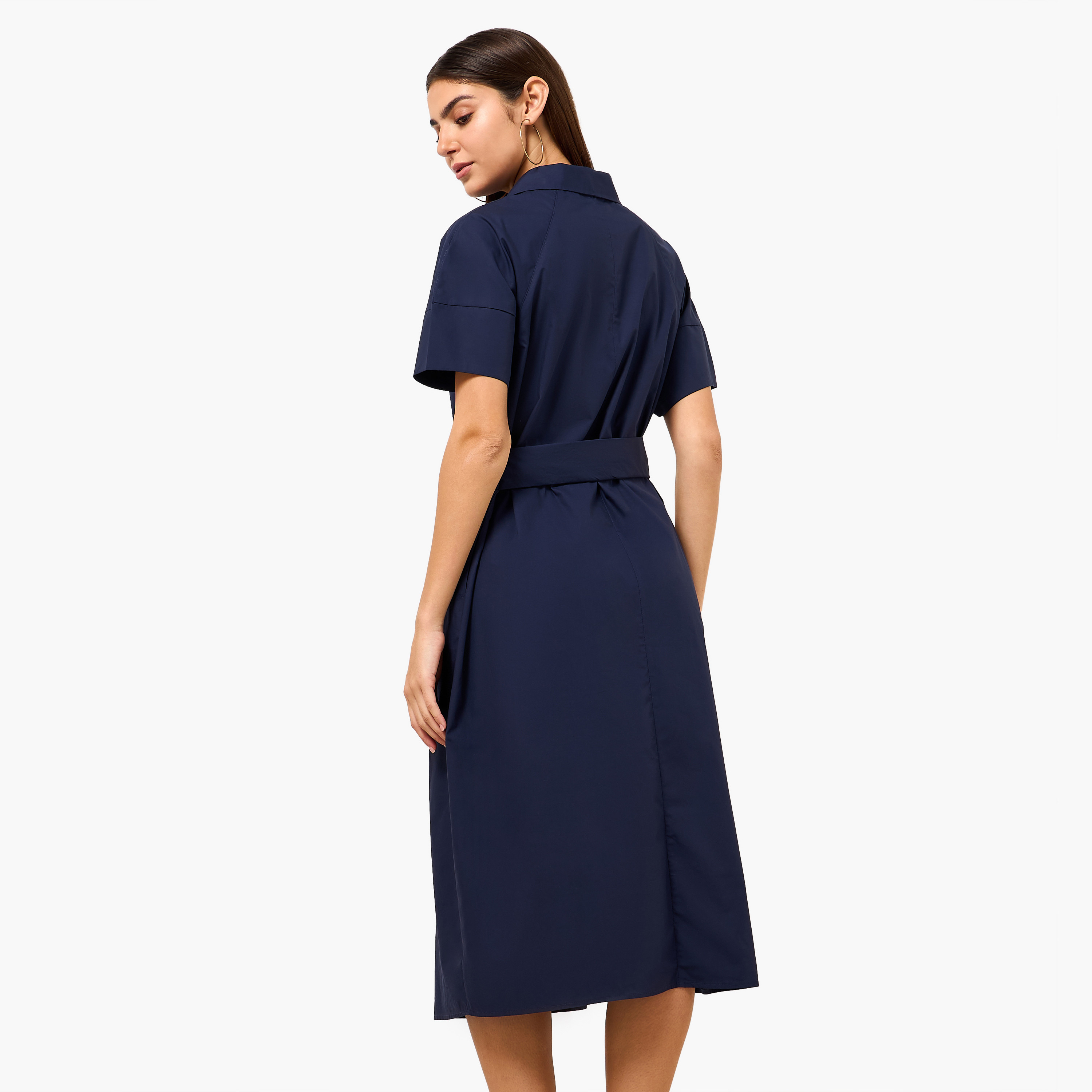 فستان قميص قطن بتفاصيل وشاح للنساء-women-clothing-dresses-image-5