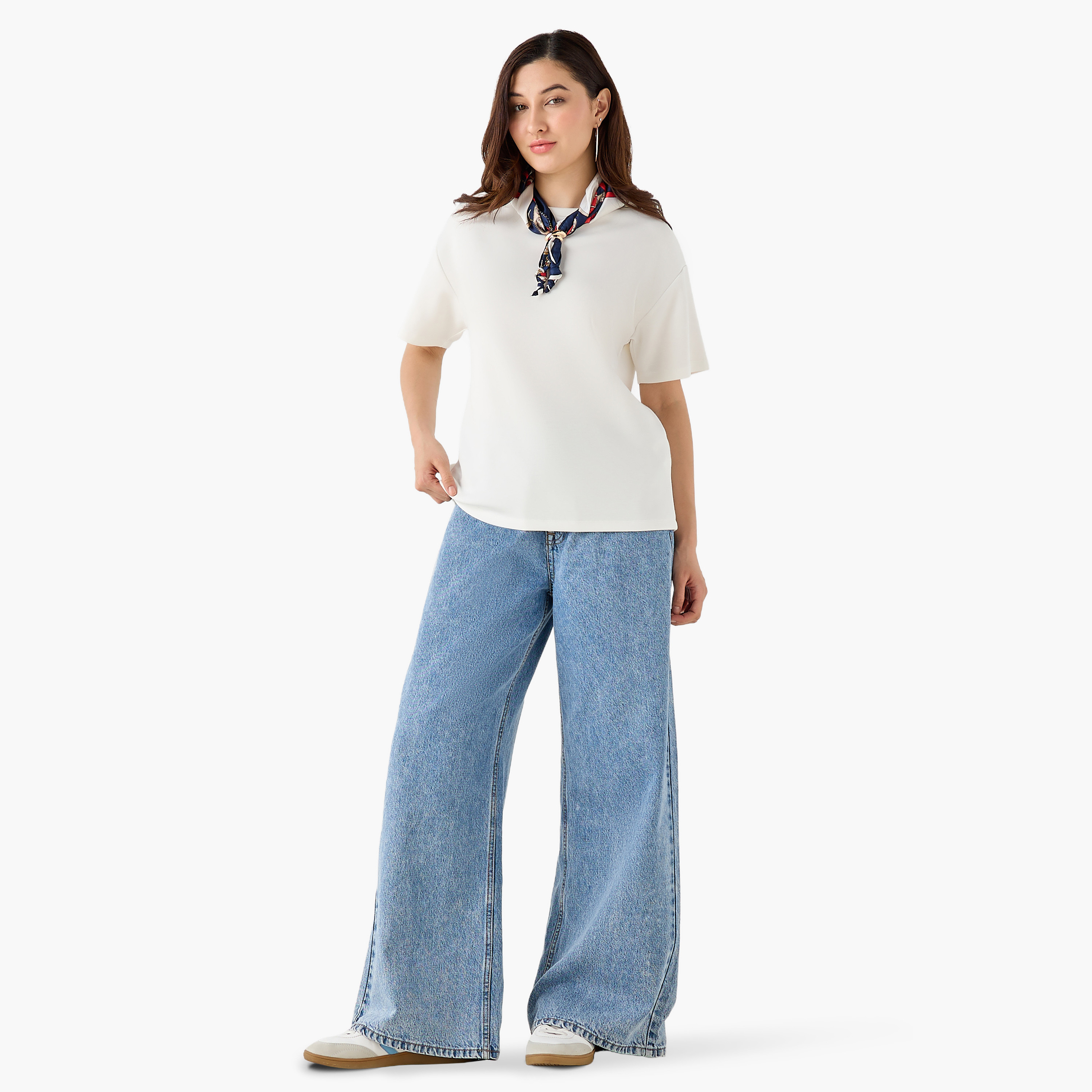 Boxy Fit T-shirt with Attached Scarf Detail-women-clothing-tshirts-image-3