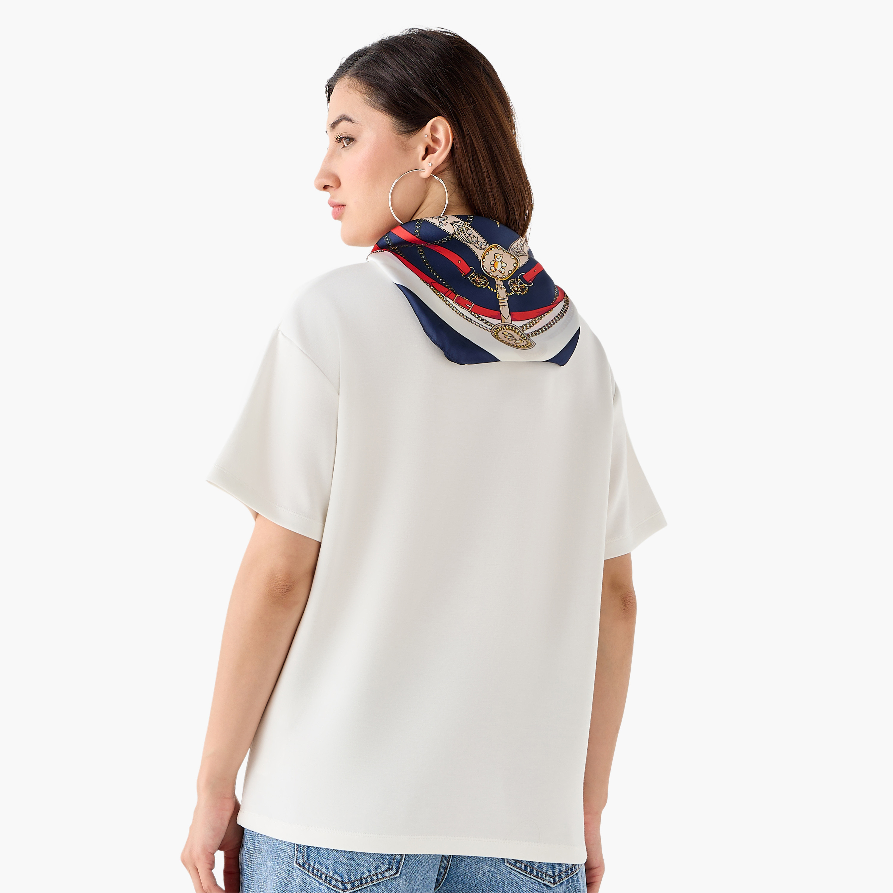 Boxy Fit T-shirt with Attached Scarf Detail-women-clothing-tshirts-image-4