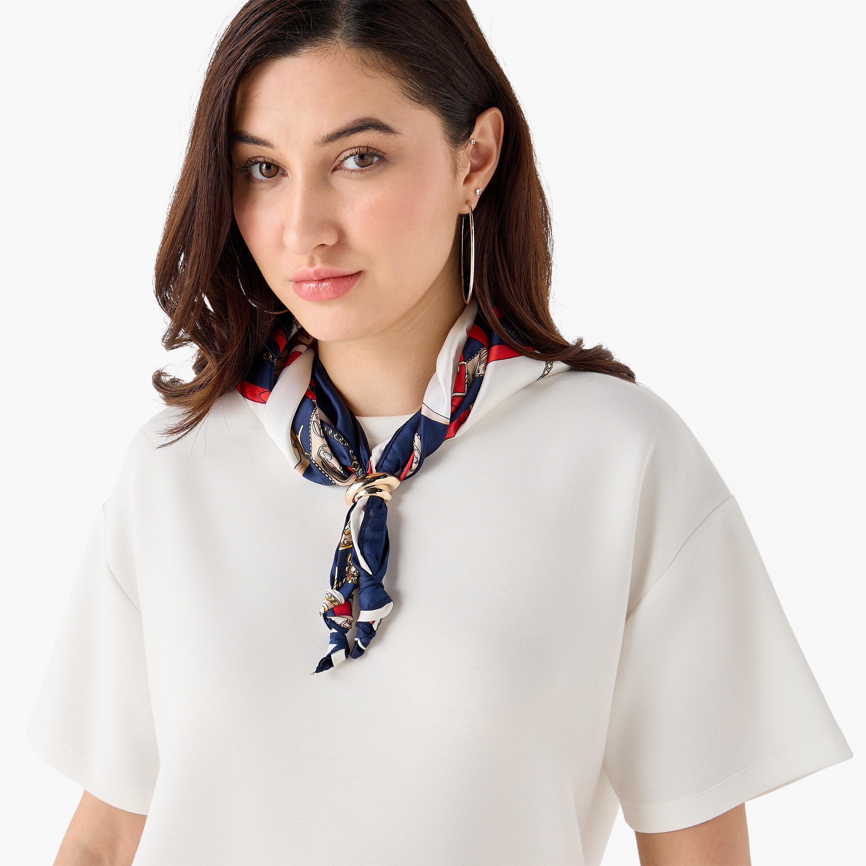Boxy Fit T-shirt with Attached Scarf Detail-women-clothing-tshirts-image-6