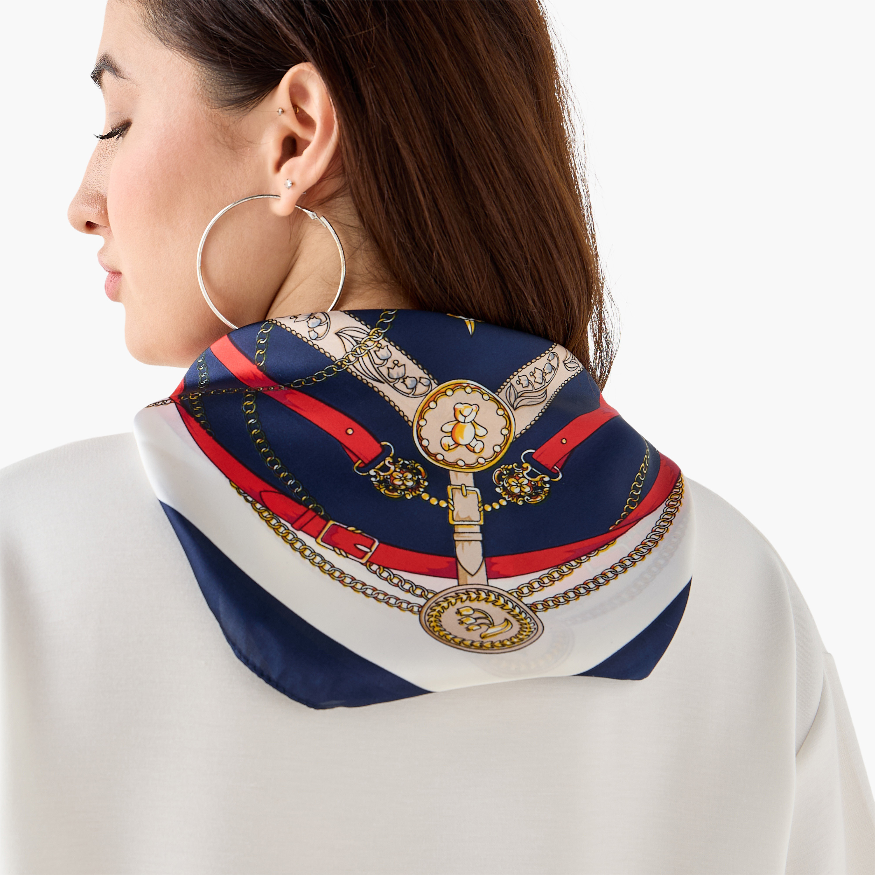 Boxy Fit T-shirt with Attached Scarf Detail-women-clothing-tshirts-image-7