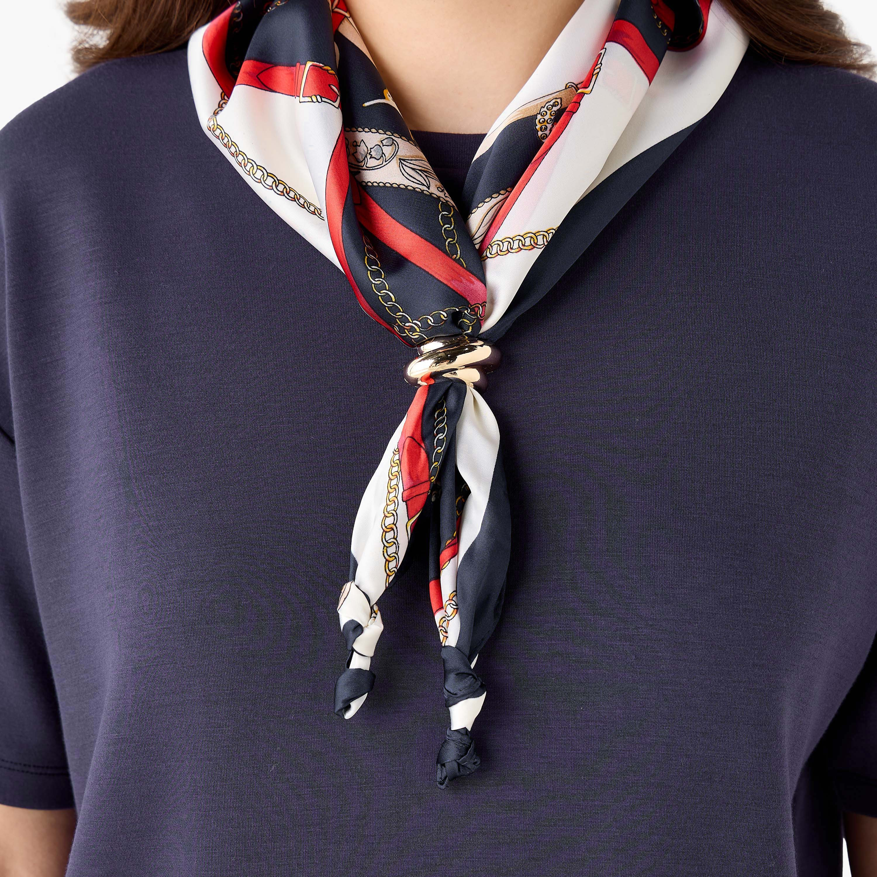 Boxy Fit T-shirt with Attached Scarf Detail-women-clothing-tshirts-image-5