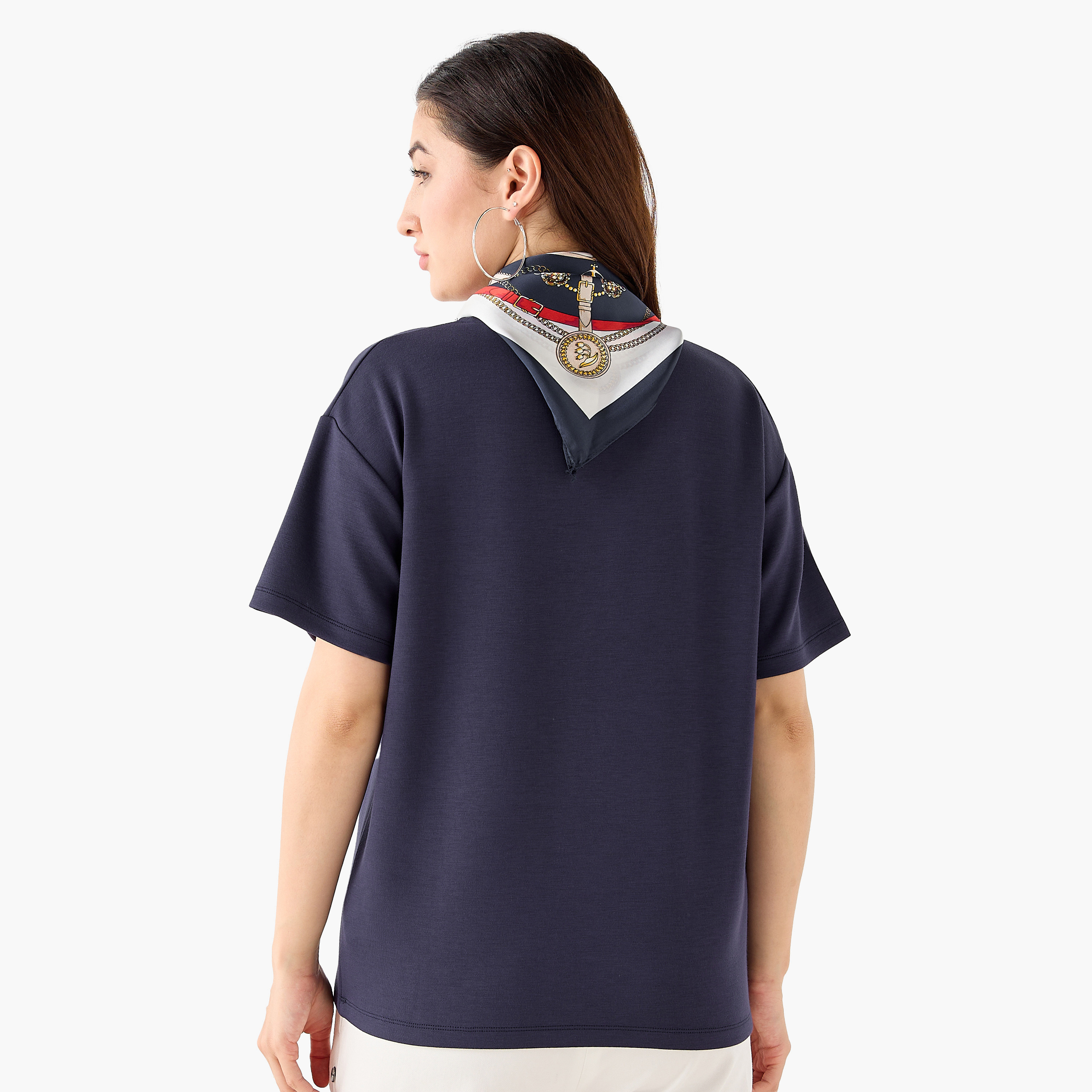 Boxy Fit T-shirt with Attached Scarf Detail-women-clothing-tshirts-image-4