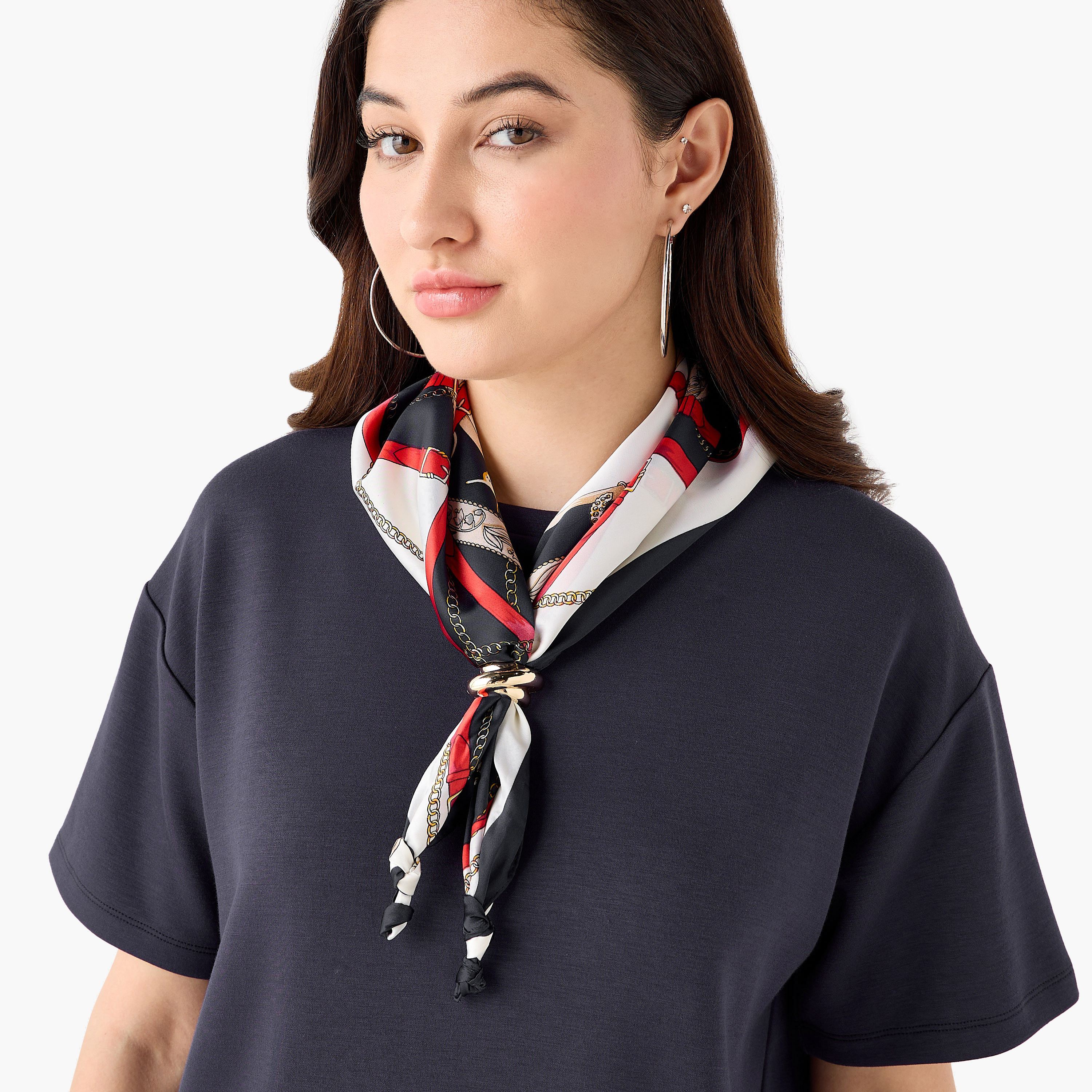 Boxy Fit T-shirt with Attached Scarf Detail-women-clothing-tshirts-image-6