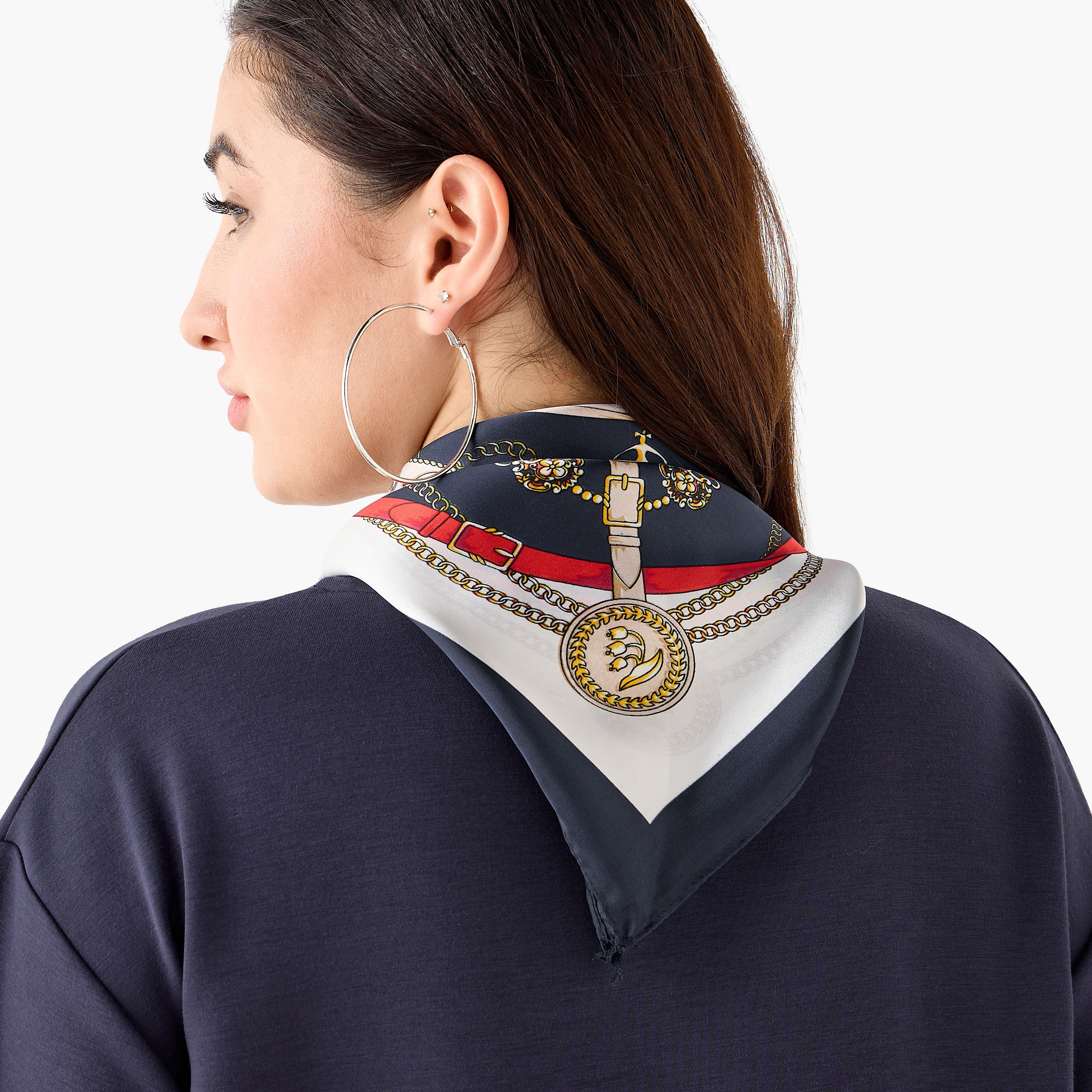 Boxy Fit T-shirt with Attached Scarf Detail-women-clothing-tshirts-image-7