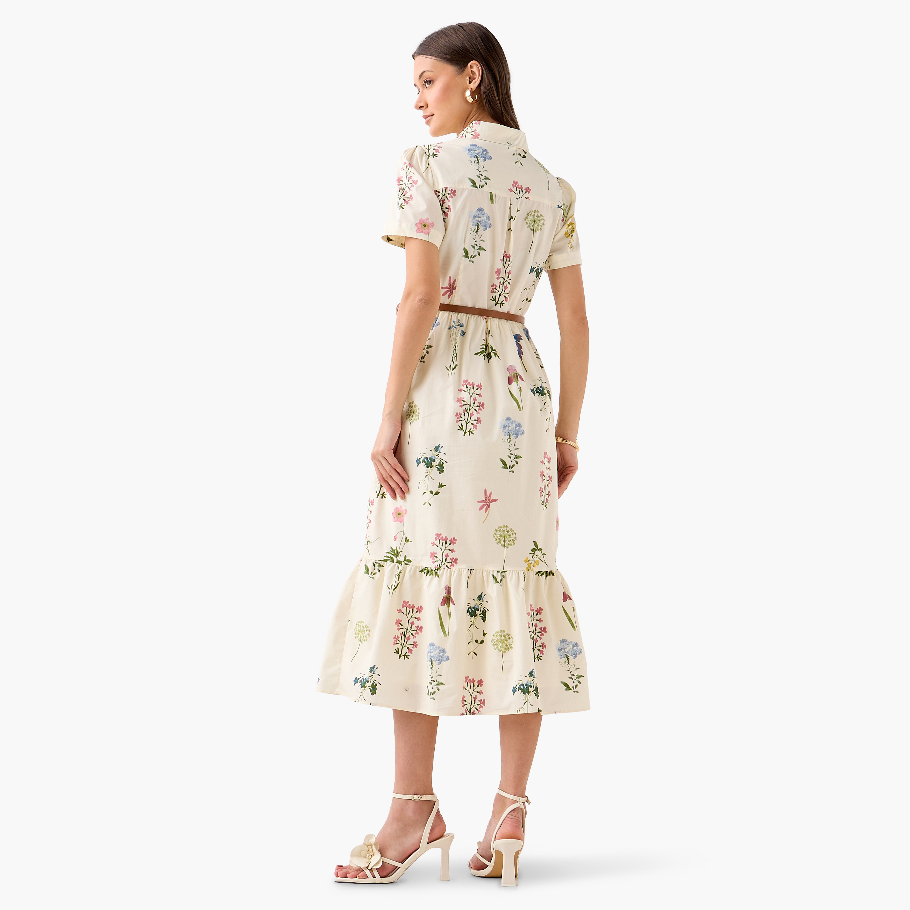 Belted Midi Cotton Shirt Dress with Floral Print-women-clothing-dresses-image-6