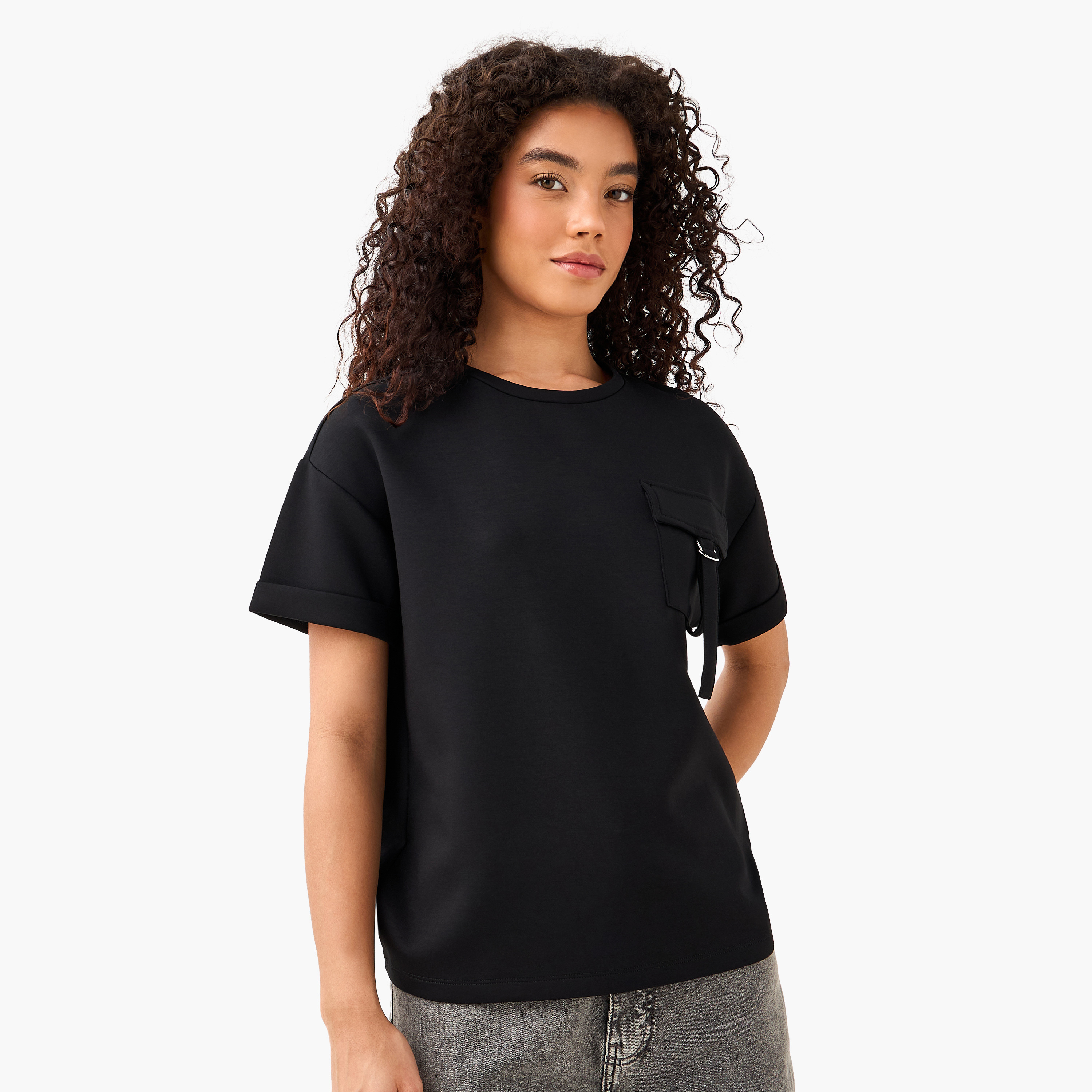 Boxy Modal Blend T-shirt with Utility Pocket-women-clothing-coordsets-image-2