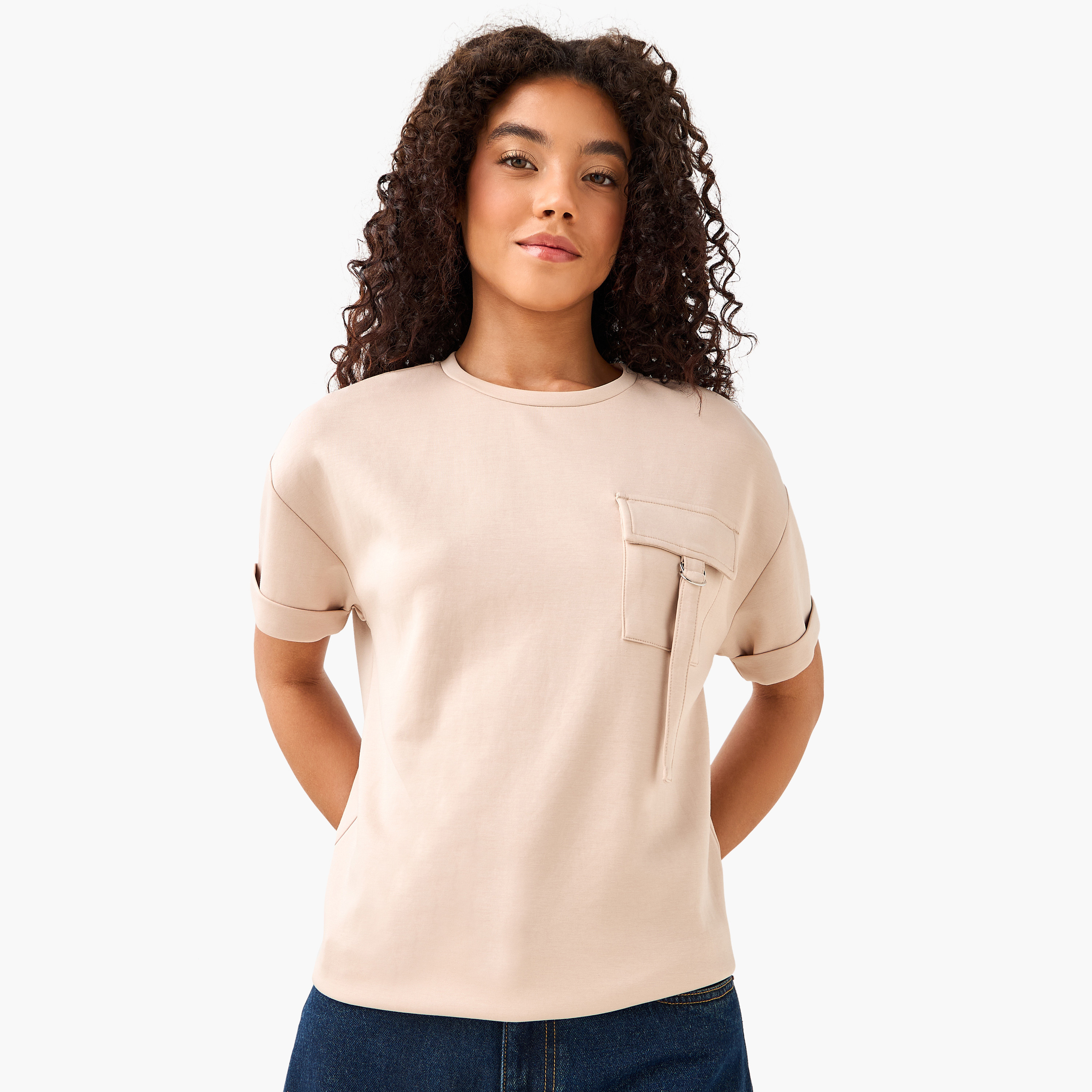 Boxy Modal Blend T-shirt with Utility Pocket-women-clothing-coordsets-image-2