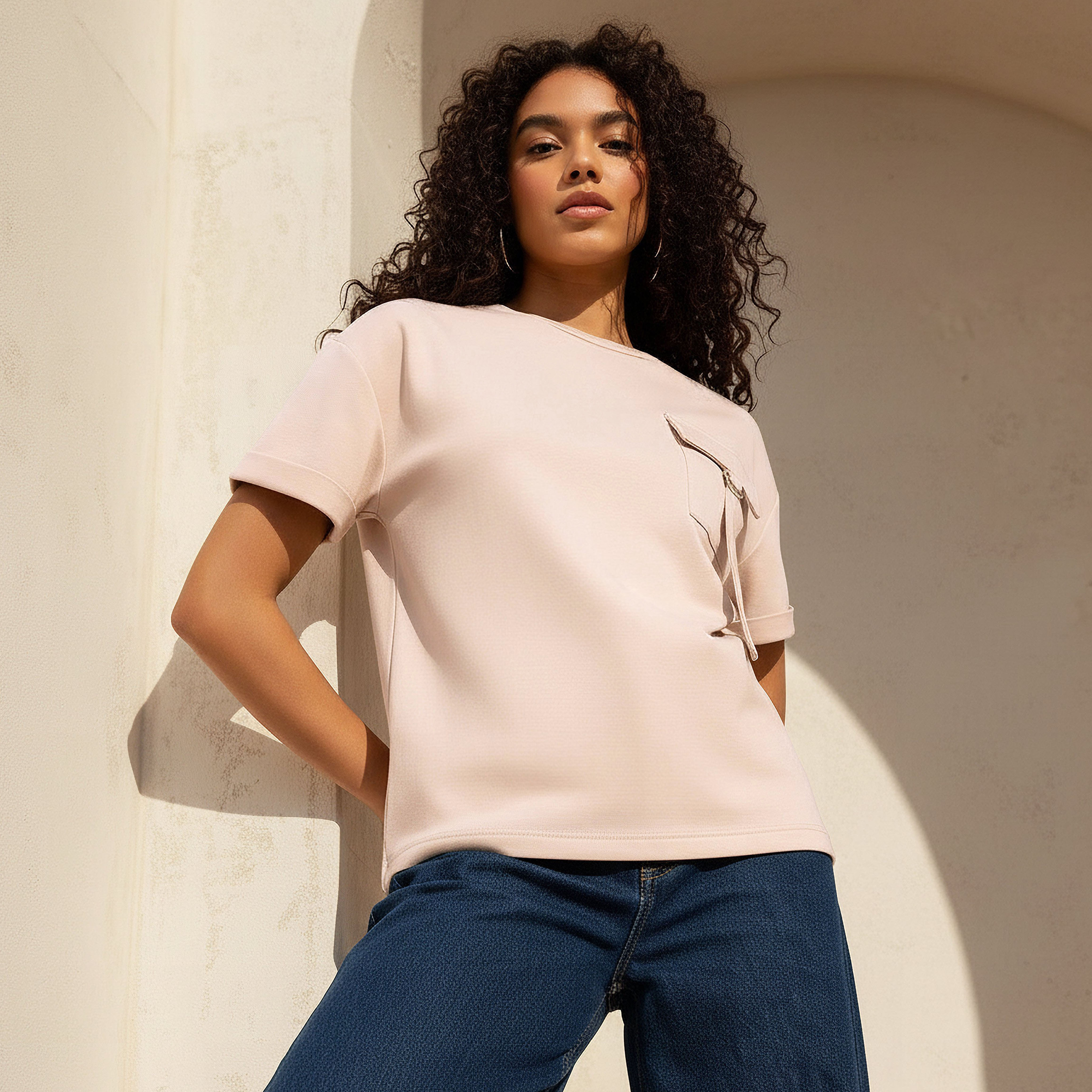 Boxy Modal Blend T-shirt with Utility Pocket-women-clothing-coordsets-image-1