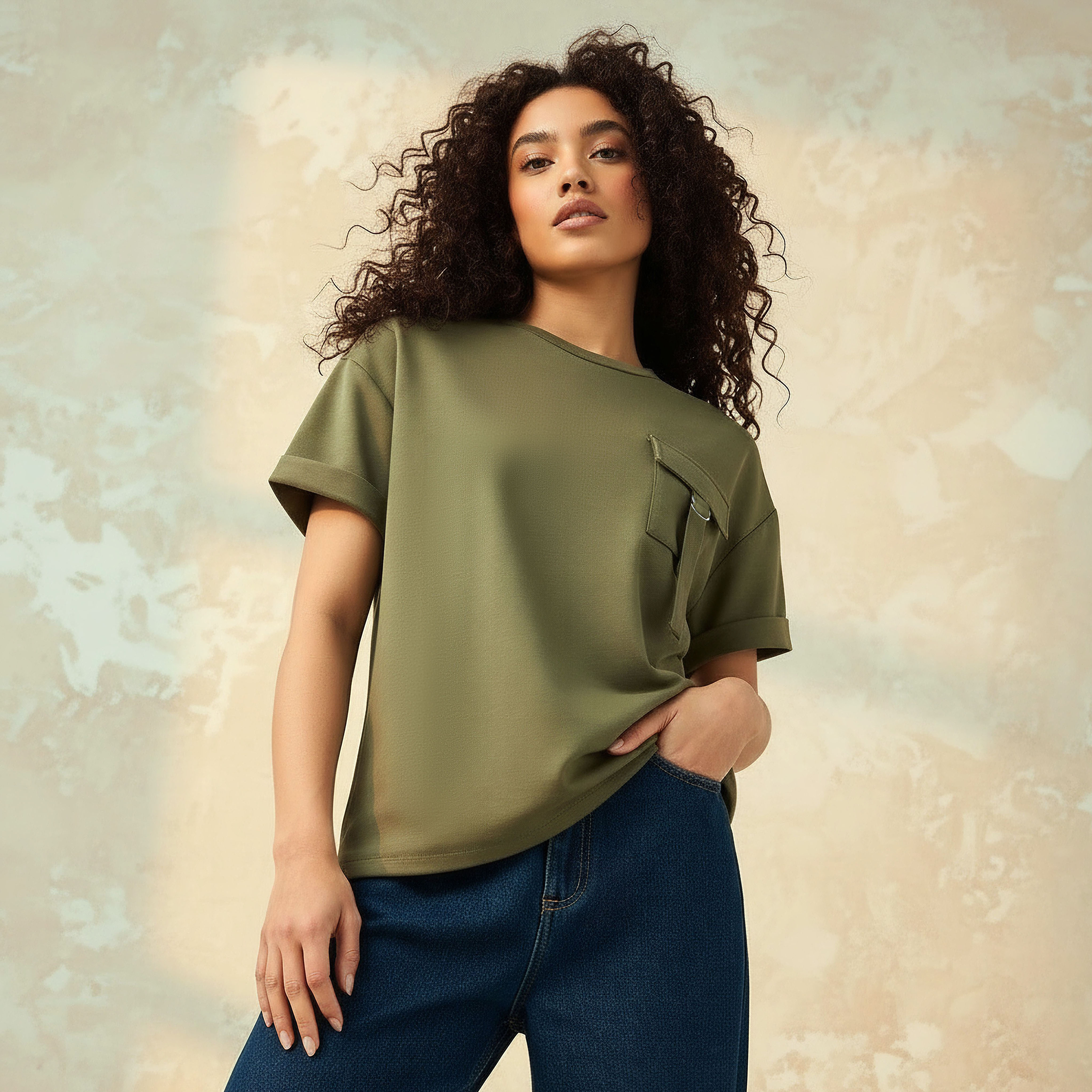 Boxy Modal Blend T-shirt with Utility Pocket-women-clothing-coordsets-image-1