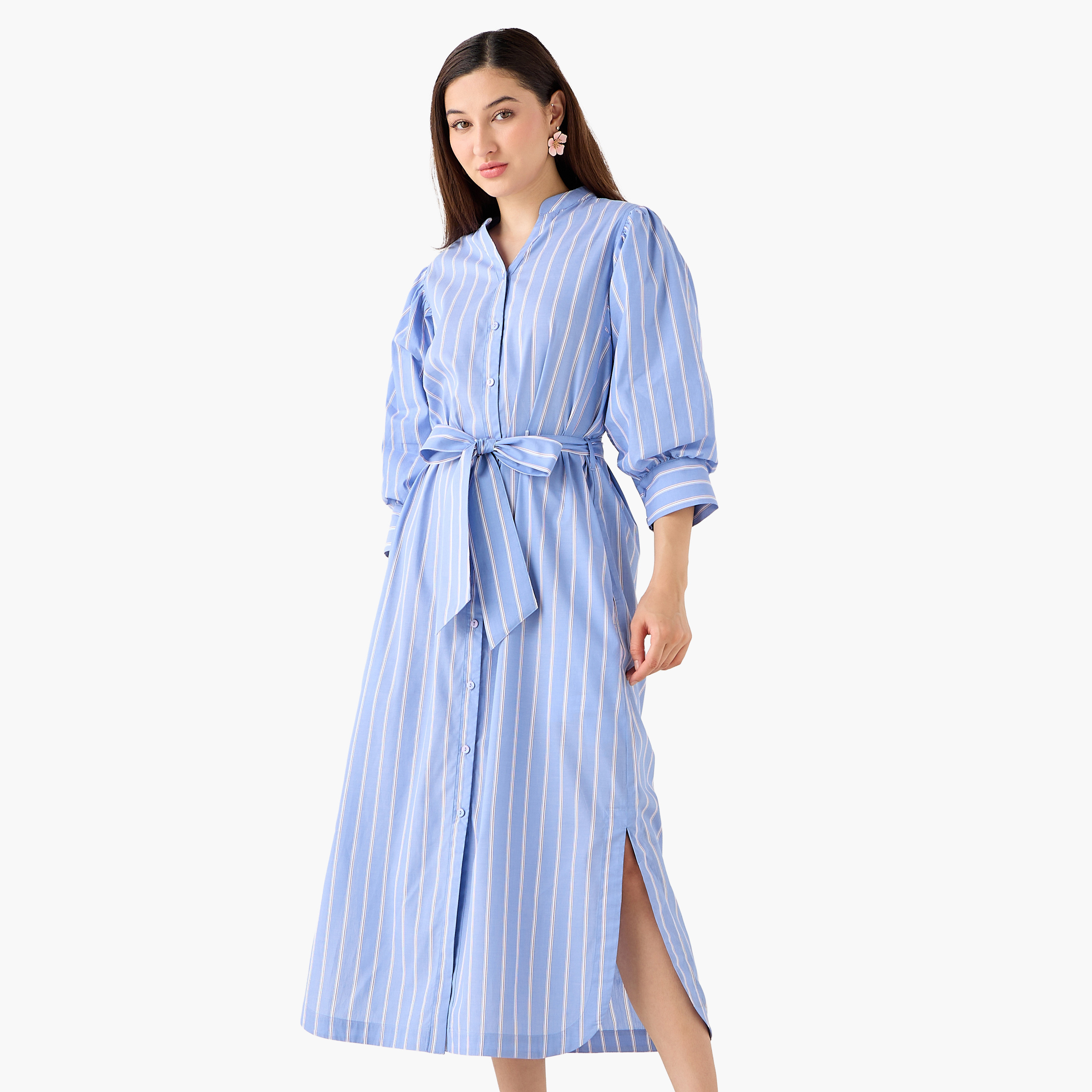 Striped Shirt Dress with Belt Cotton-women-clothing-dresses-image-3