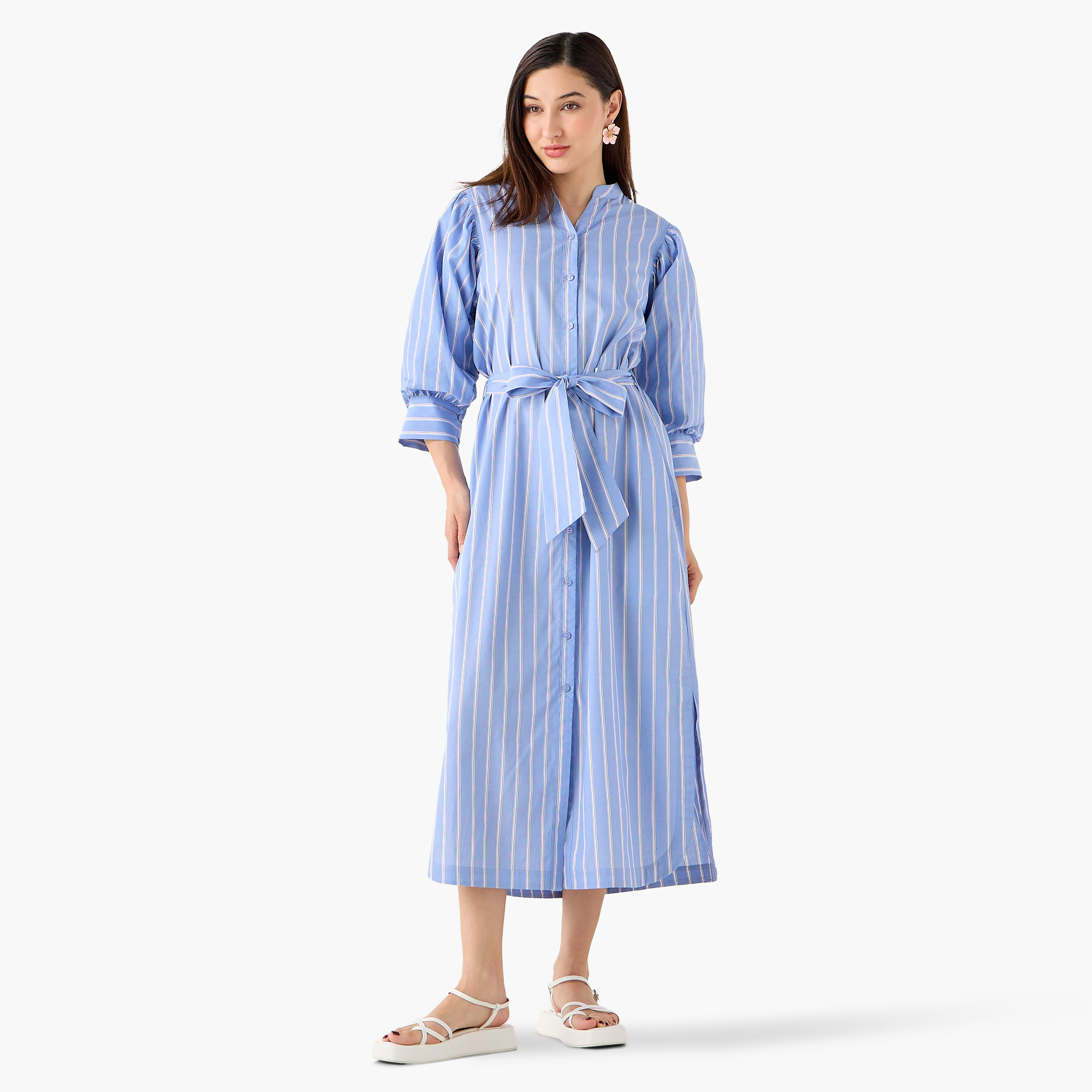 Striped Shirt Dress with Belt Cotton-women-clothing-dresses-image-4