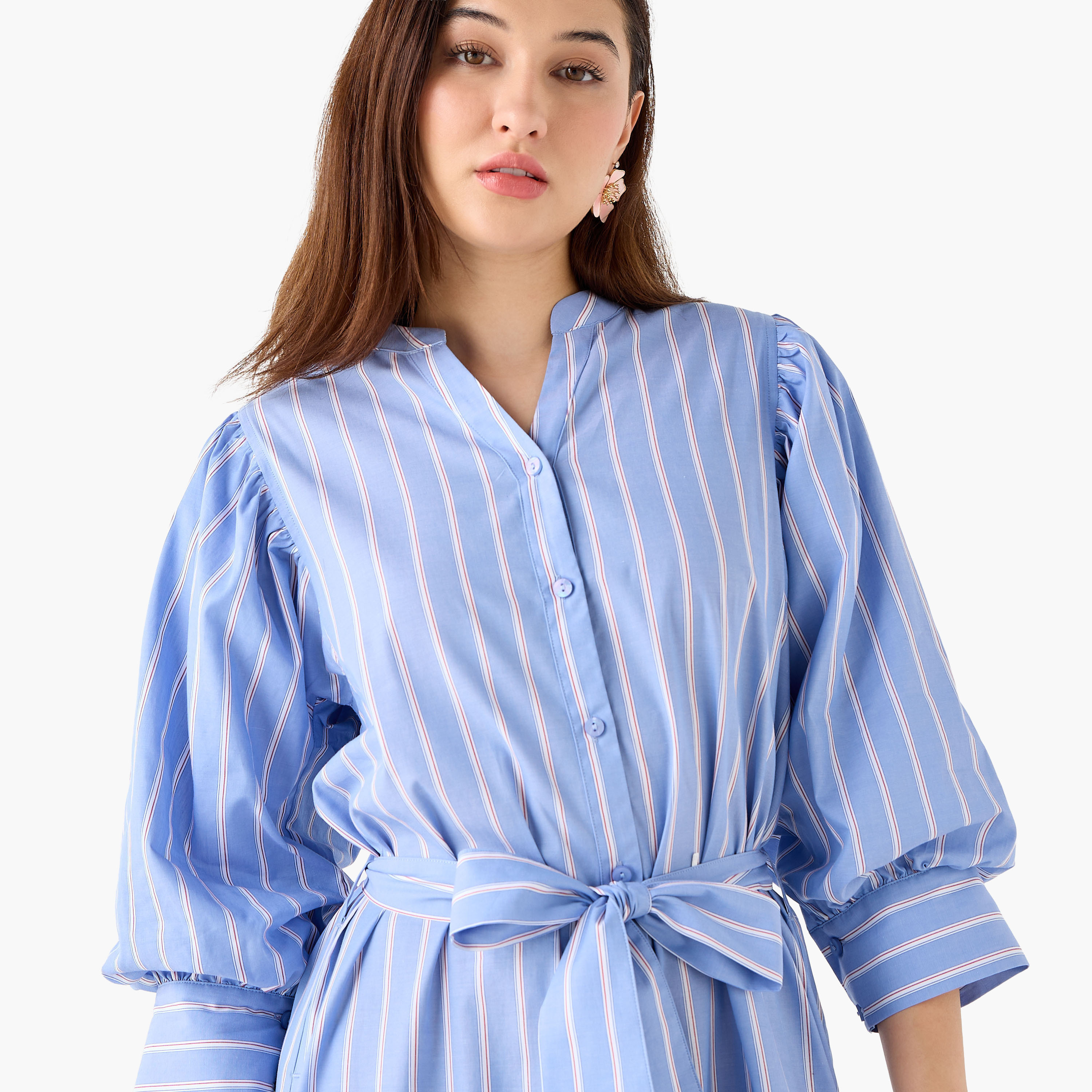 Striped Shirt Dress with Belt Cotton-women-clothing-dresses-image-7