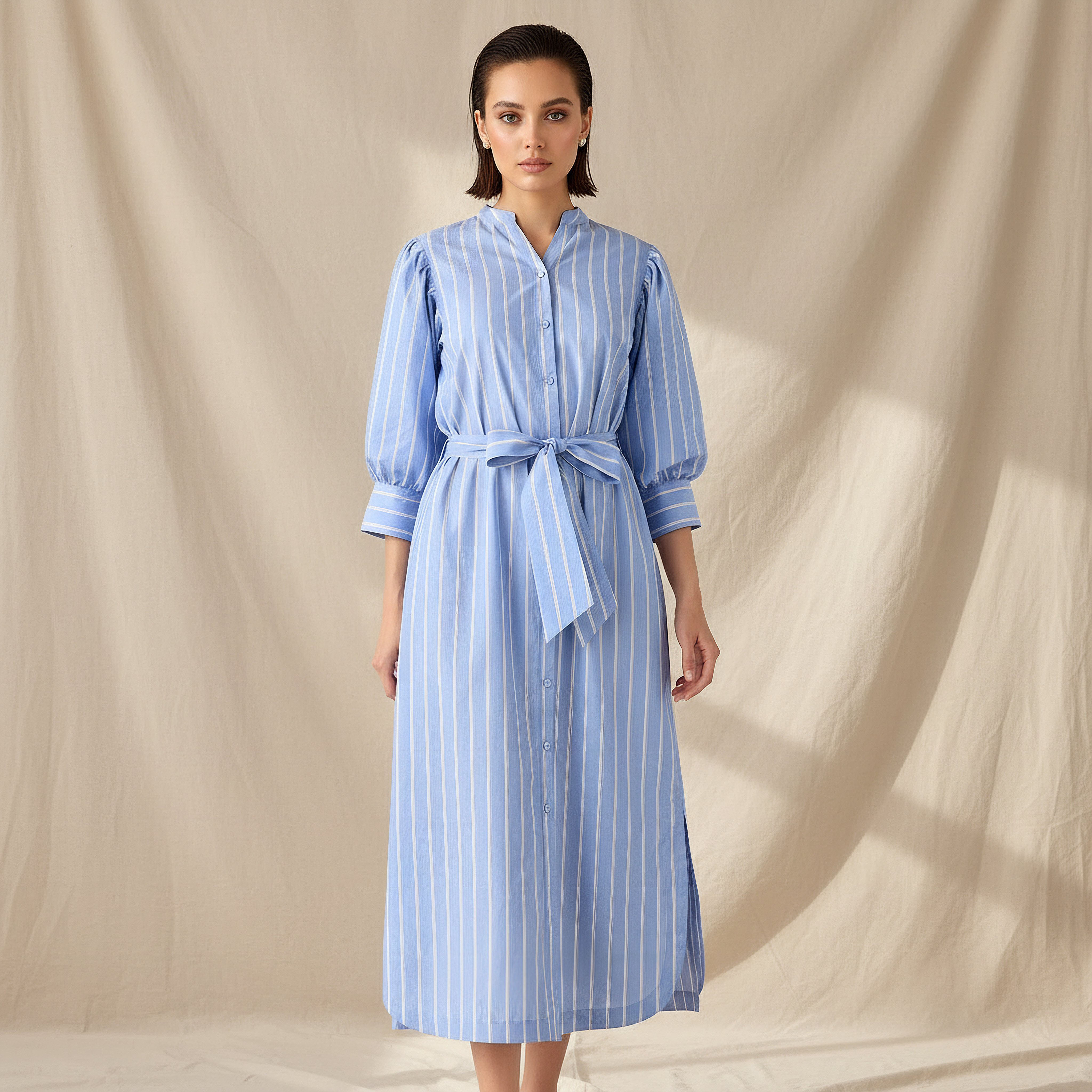 Striped Shirt Dress with Belt Cotton-women-clothing-dresses-image-1