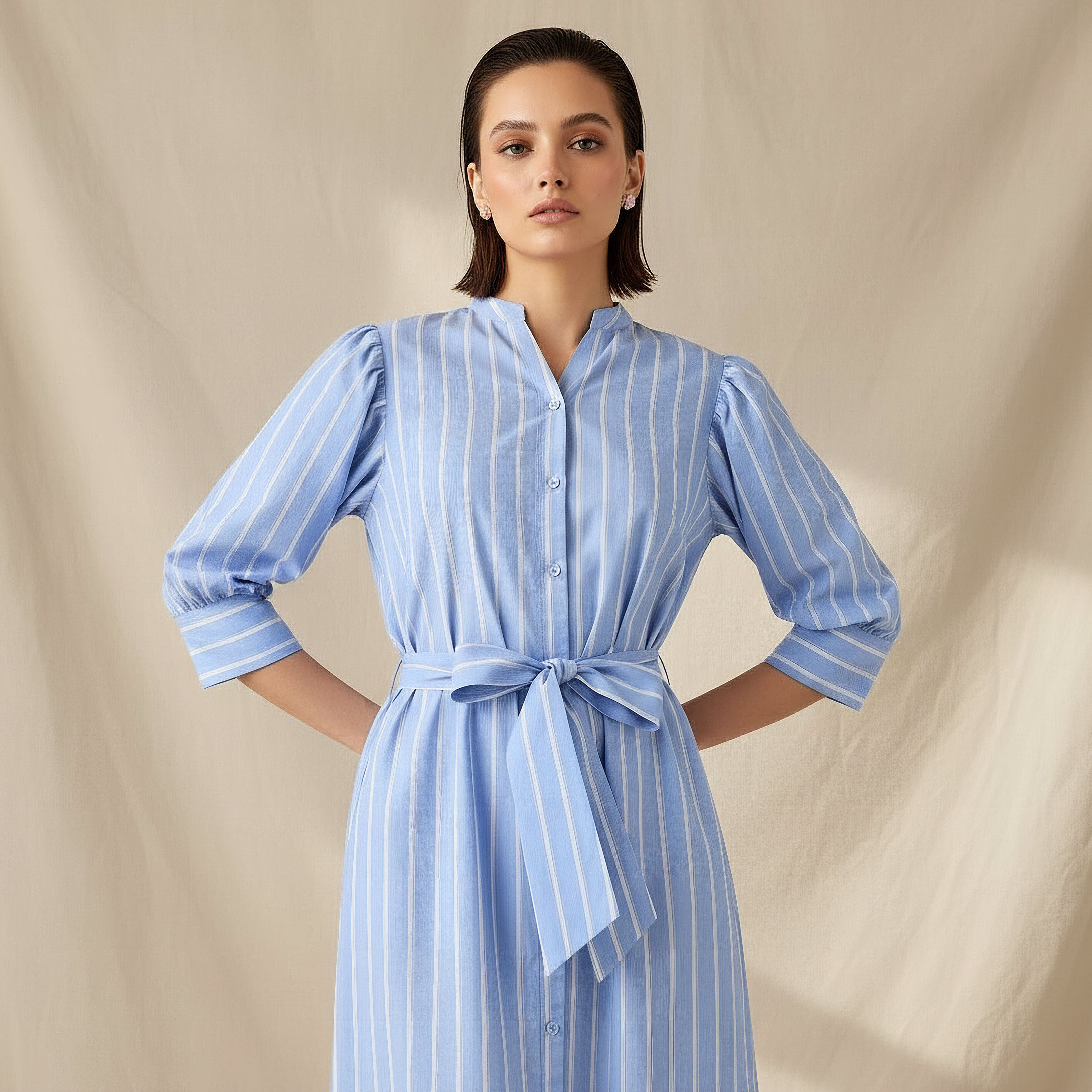 Striped Shirt Dress with Belt Cotton-women-clothing-dresses-image-2