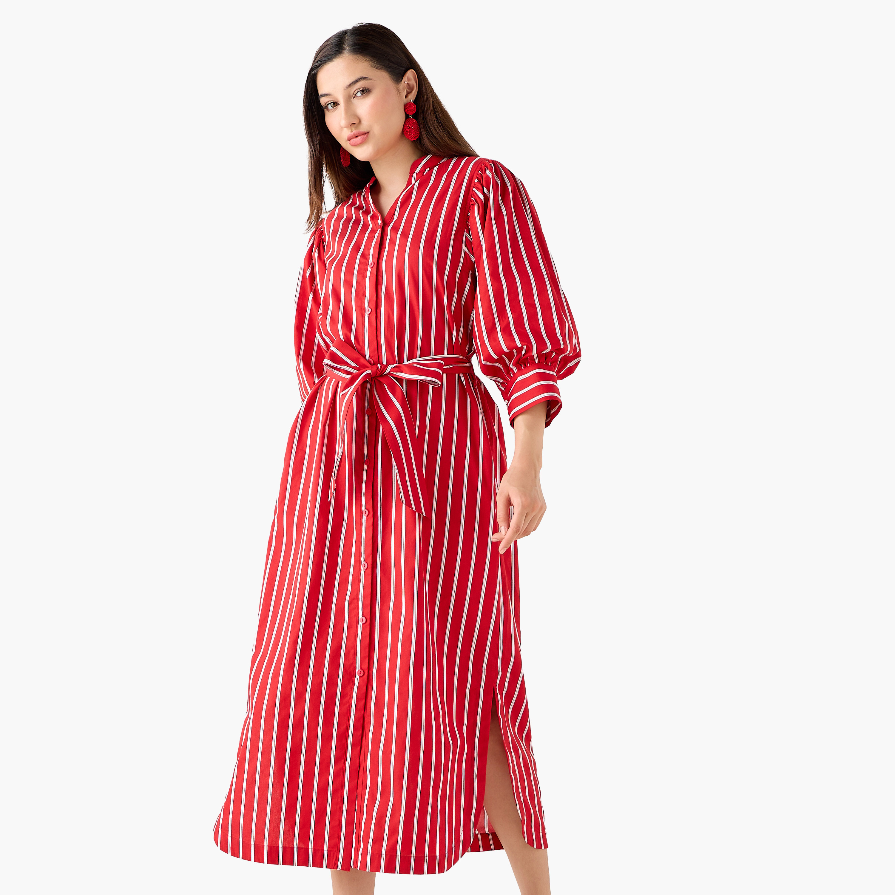Striped Shirt Dress with Belt Cotton-women-clothing-dresses-image-3