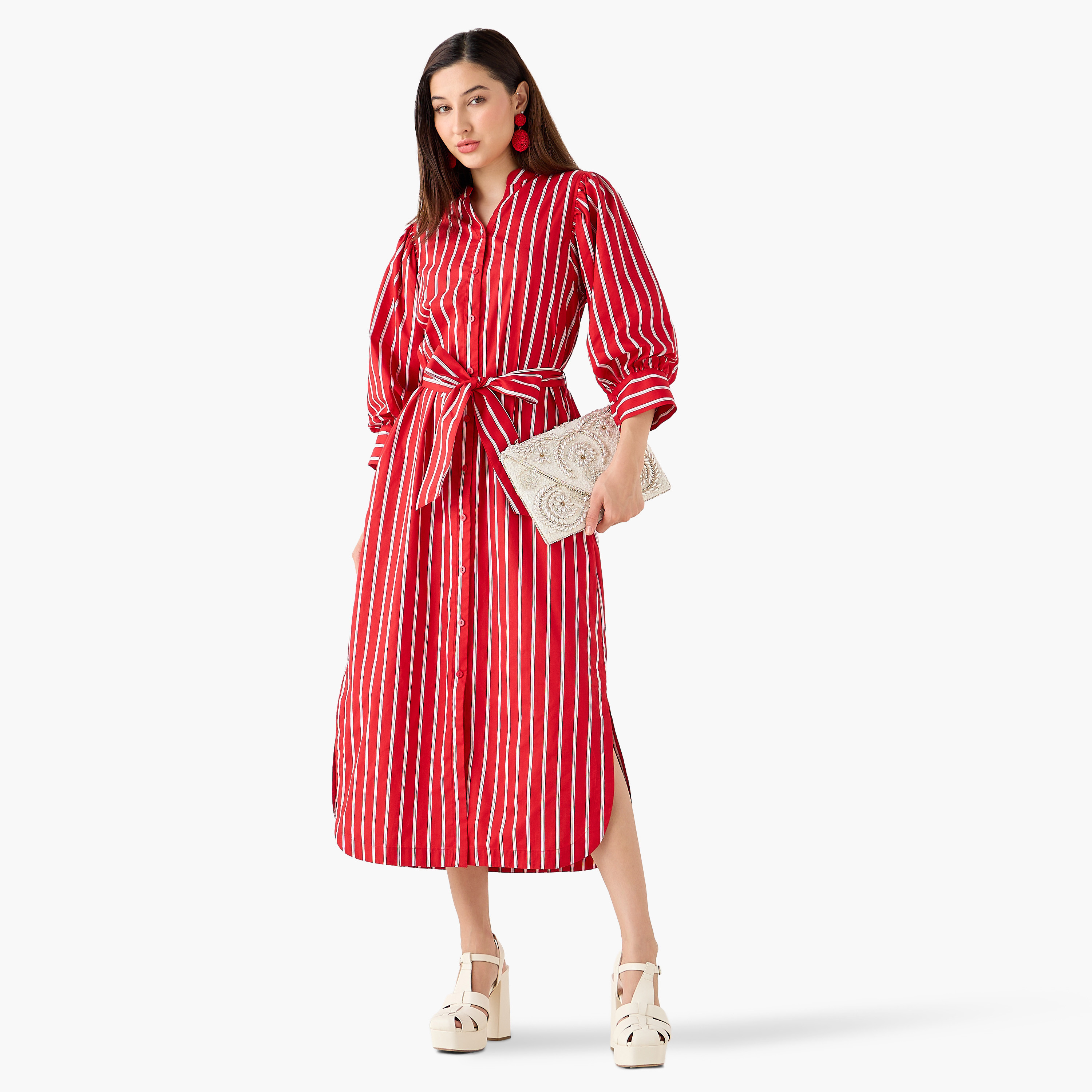 Striped Shirt Dress with Belt Cotton-women-clothing-dresses-image-4
