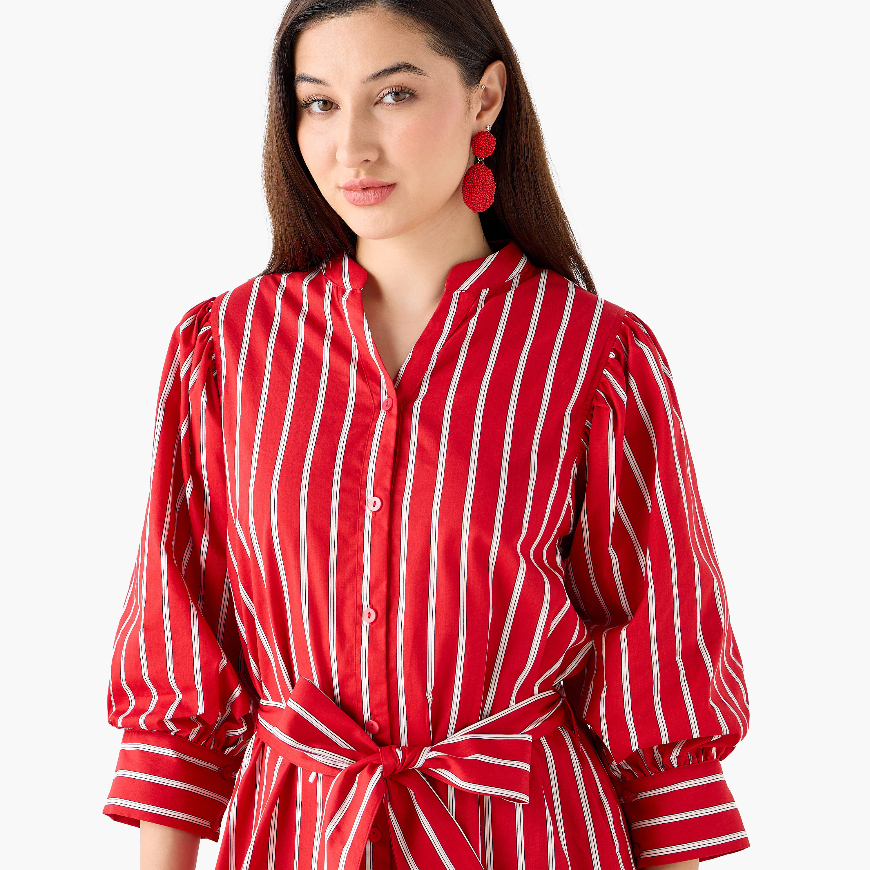 Striped Shirt Dress with Belt Cotton-women-clothing-dresses-image-7