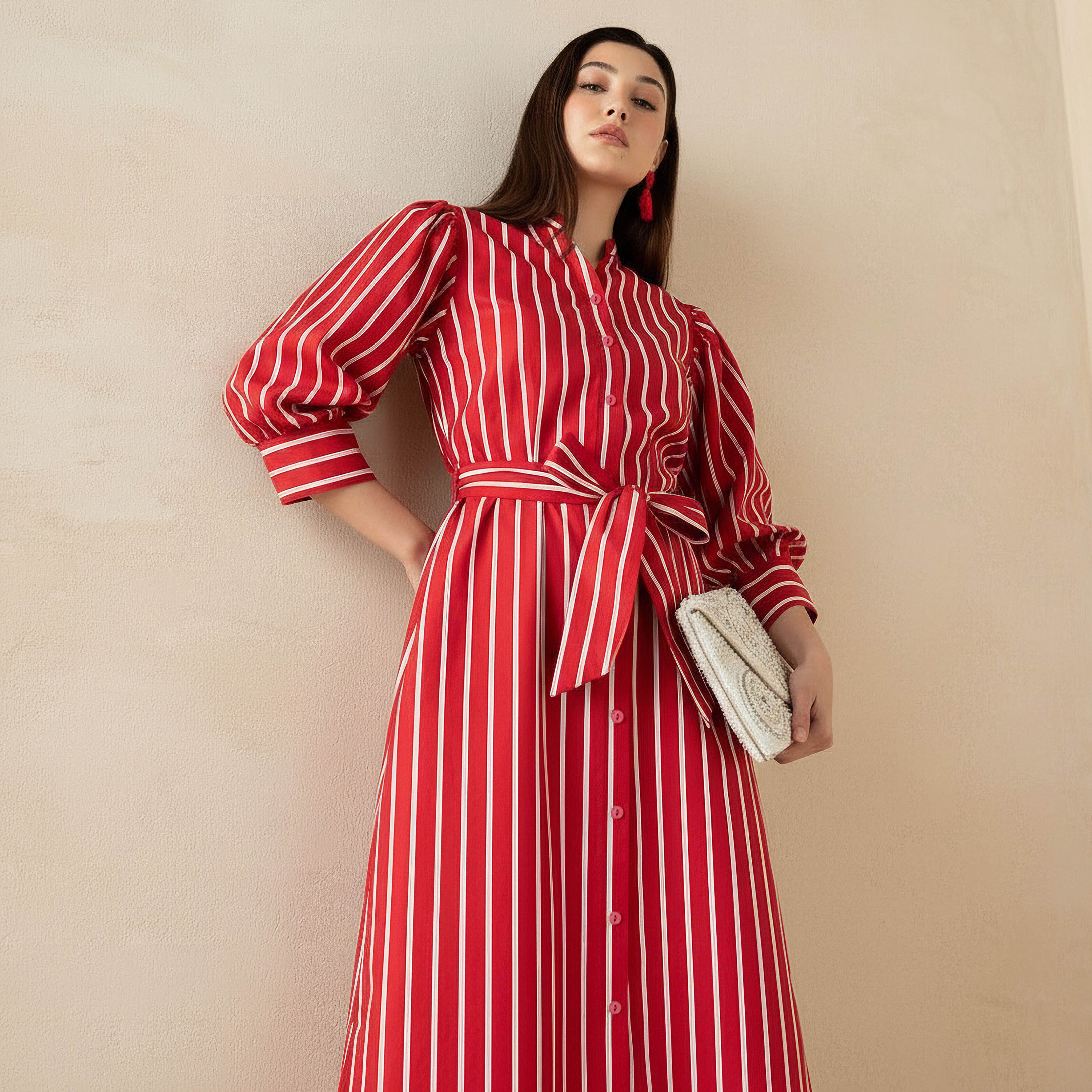 Striped Shirt Dress with Belt Cotton-women-clothing-dresses-image-2