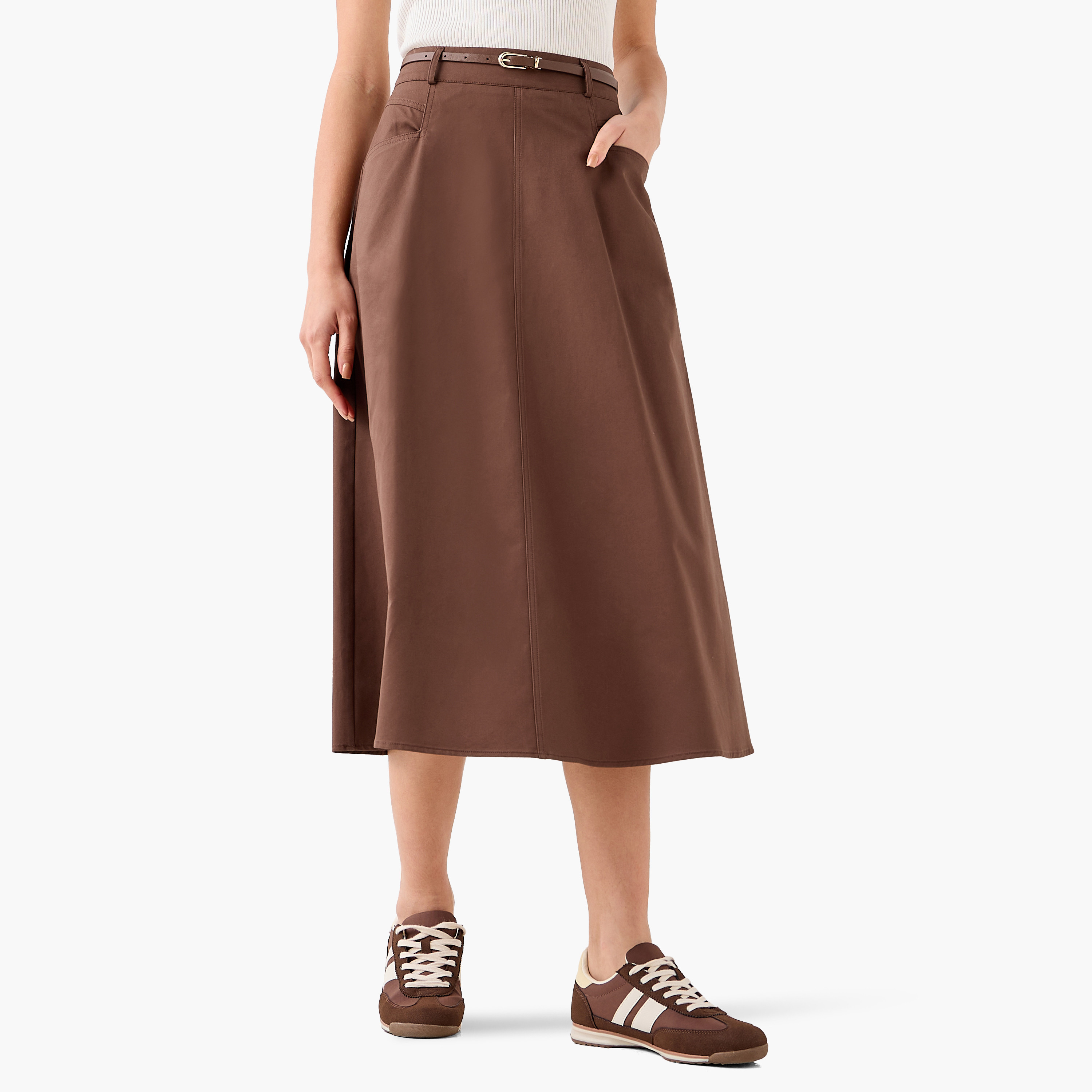 Midi Cotton Belted Skirt with Pockets-women-clothing-bottoms-skirts-image-2