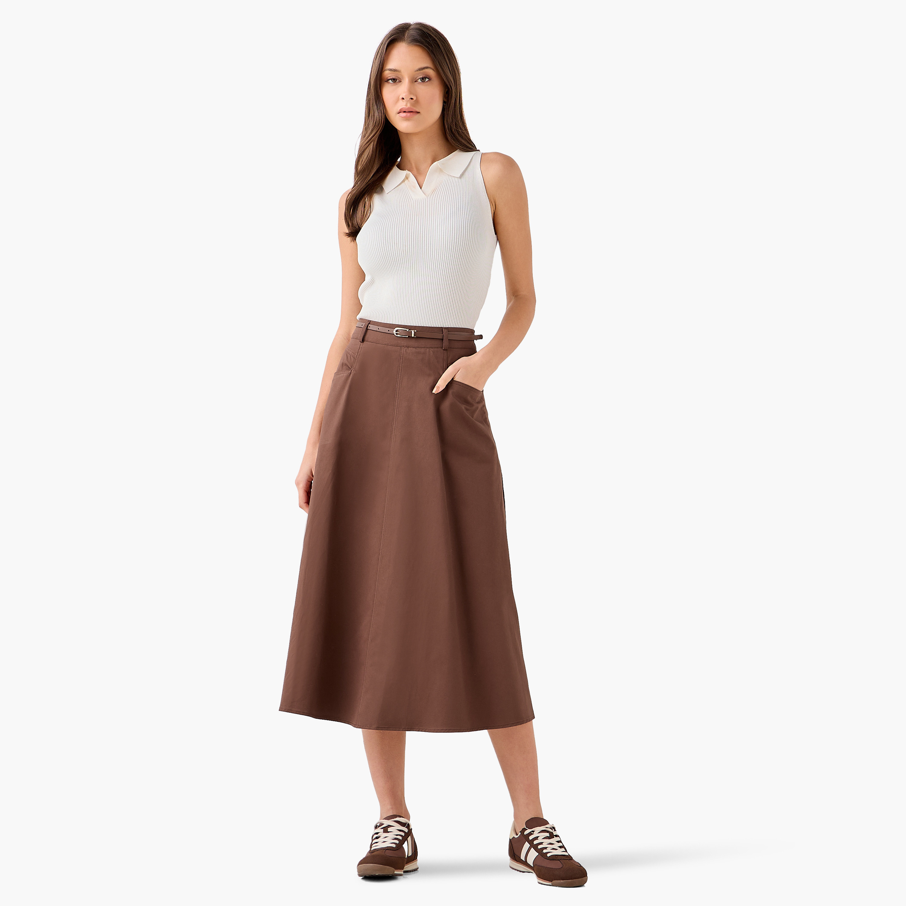 Midi Cotton Belted Skirt with Pockets-women-clothing-bottoms-skirts-image-4