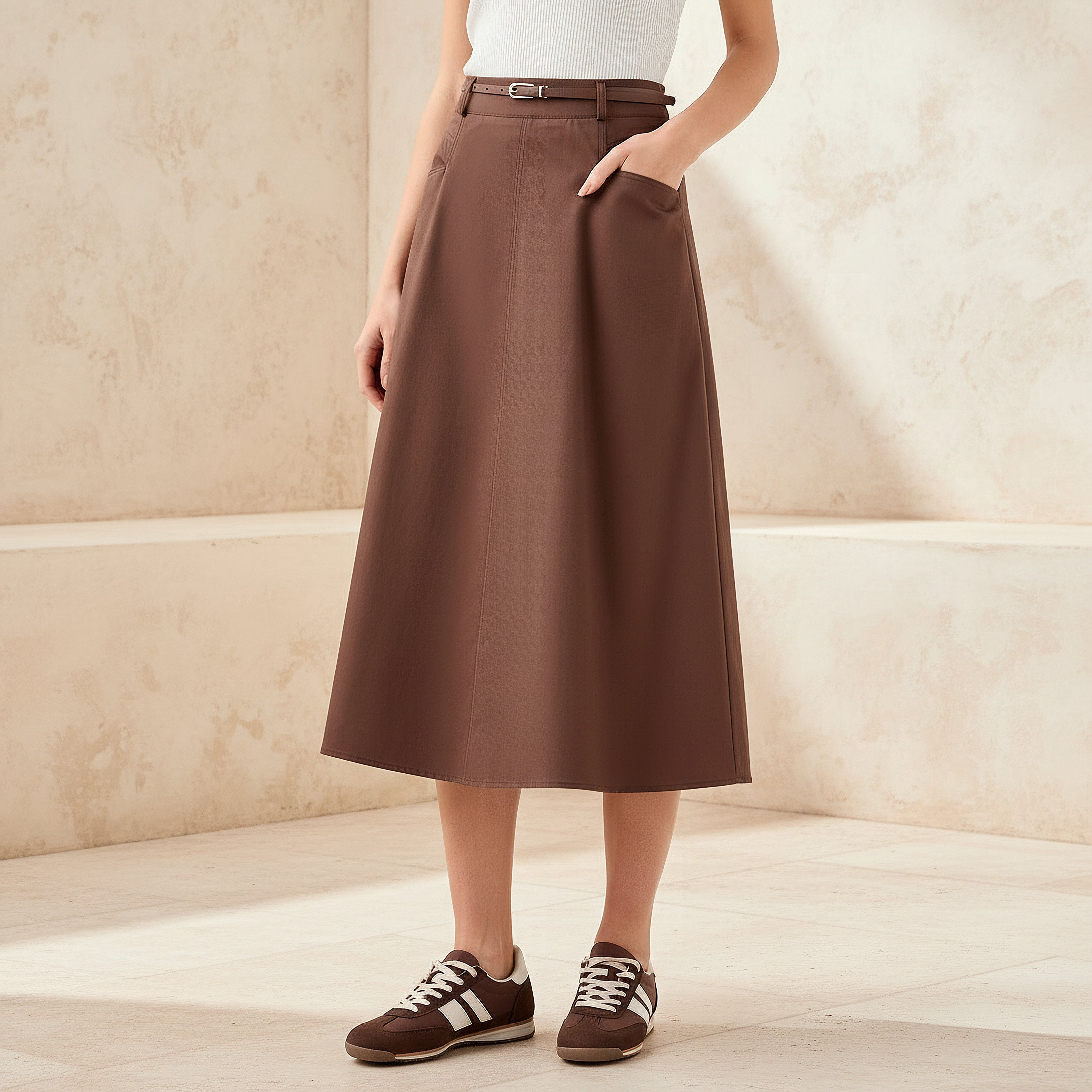 Midi Cotton Belted Skirt with Pockets-women-clothing-bottoms-skirts-image-1