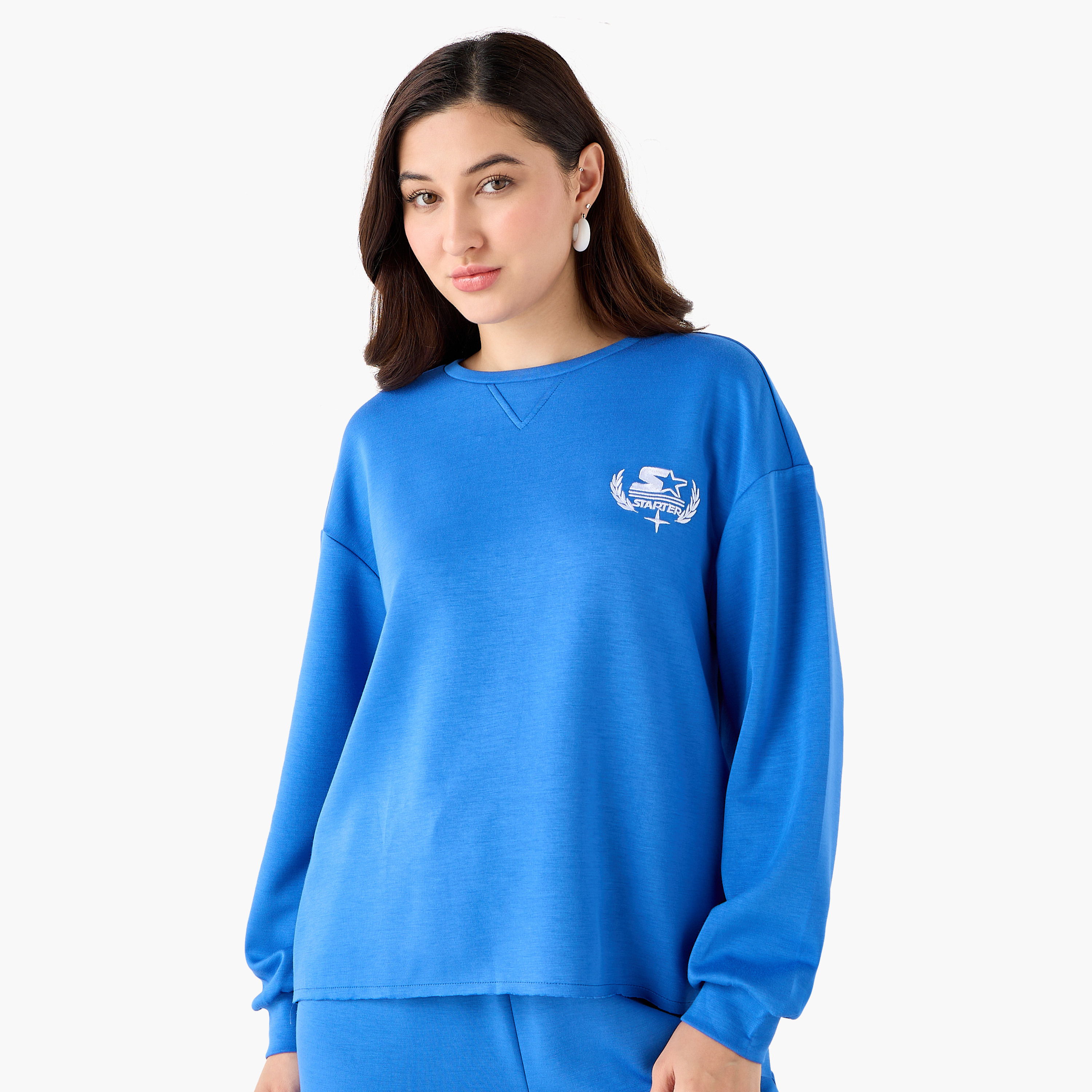 سويت شيرت بتطريز شعار من ستارتر-women-clothing-coordsets-image-2