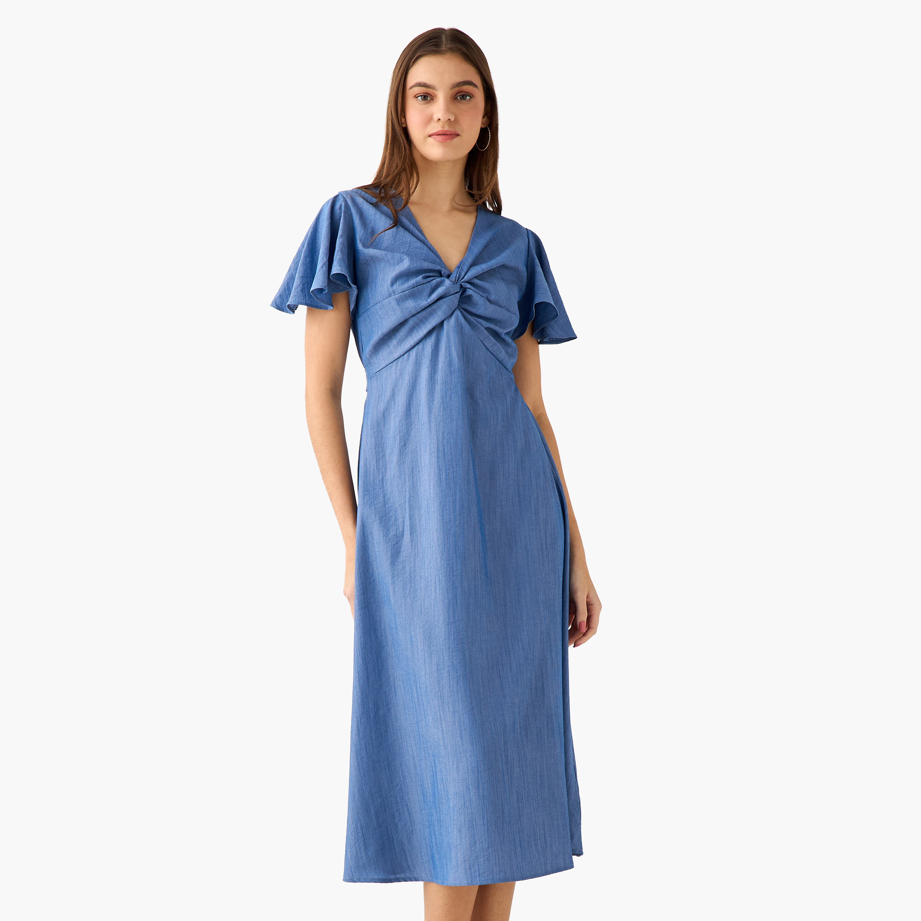 Twisted Midi A-Line Dress with Angel Sleeves-women-clothing-dresses-image-3