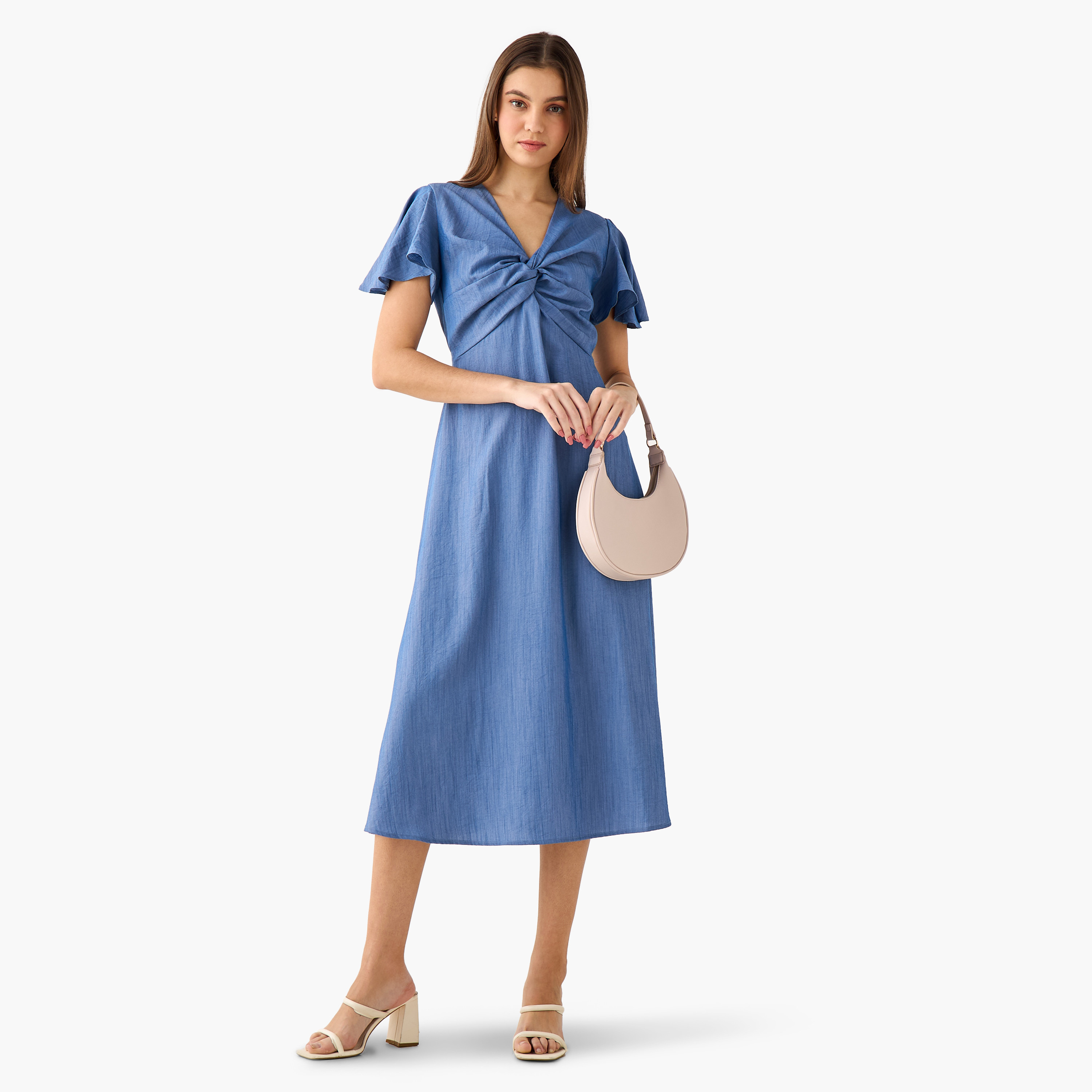 Twisted Midi A-Line Dress with Angel Sleeves-women-clothing-dresses-image-4