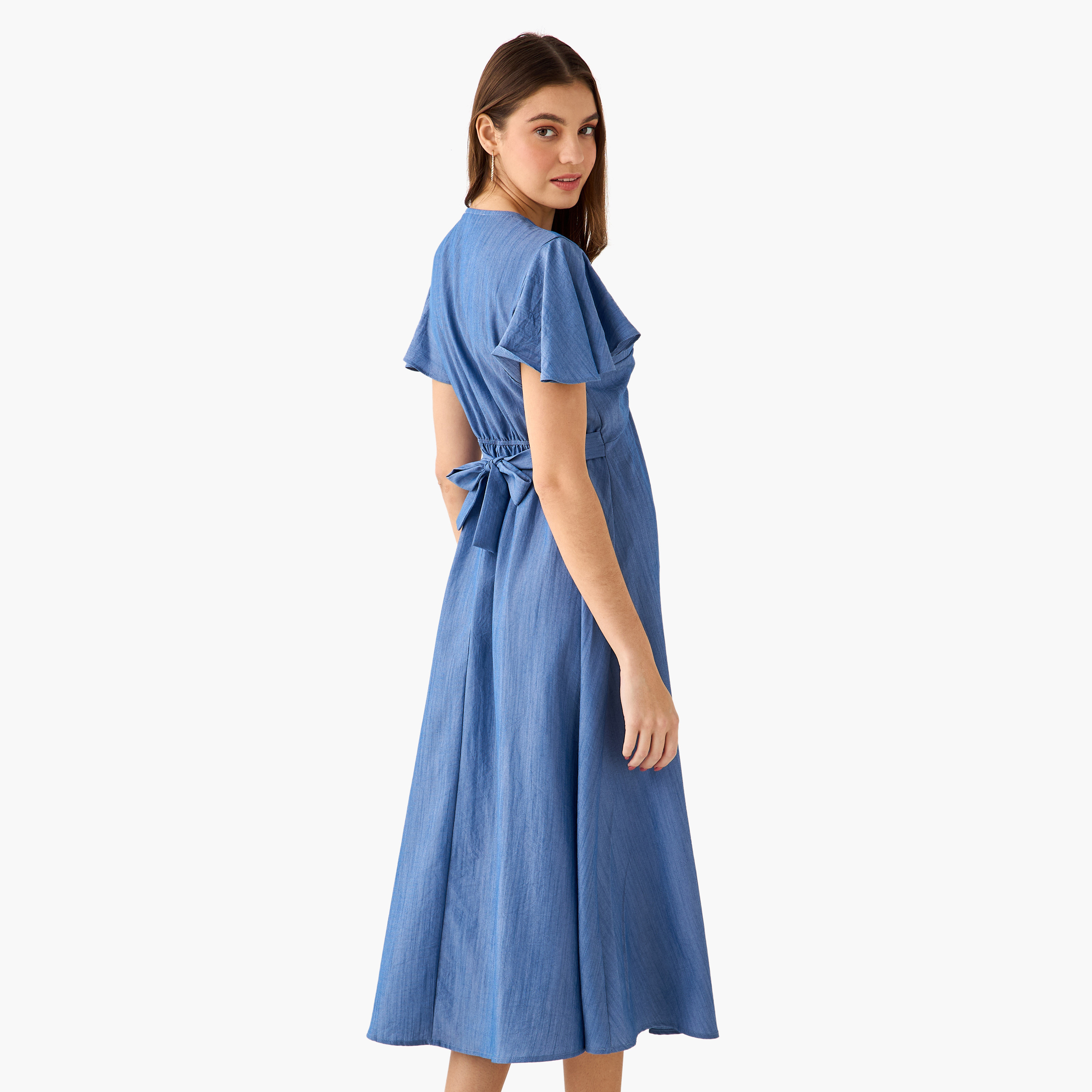 Twisted Midi A-Line Dress with Angel Sleeves-women-clothing-dresses-image-5