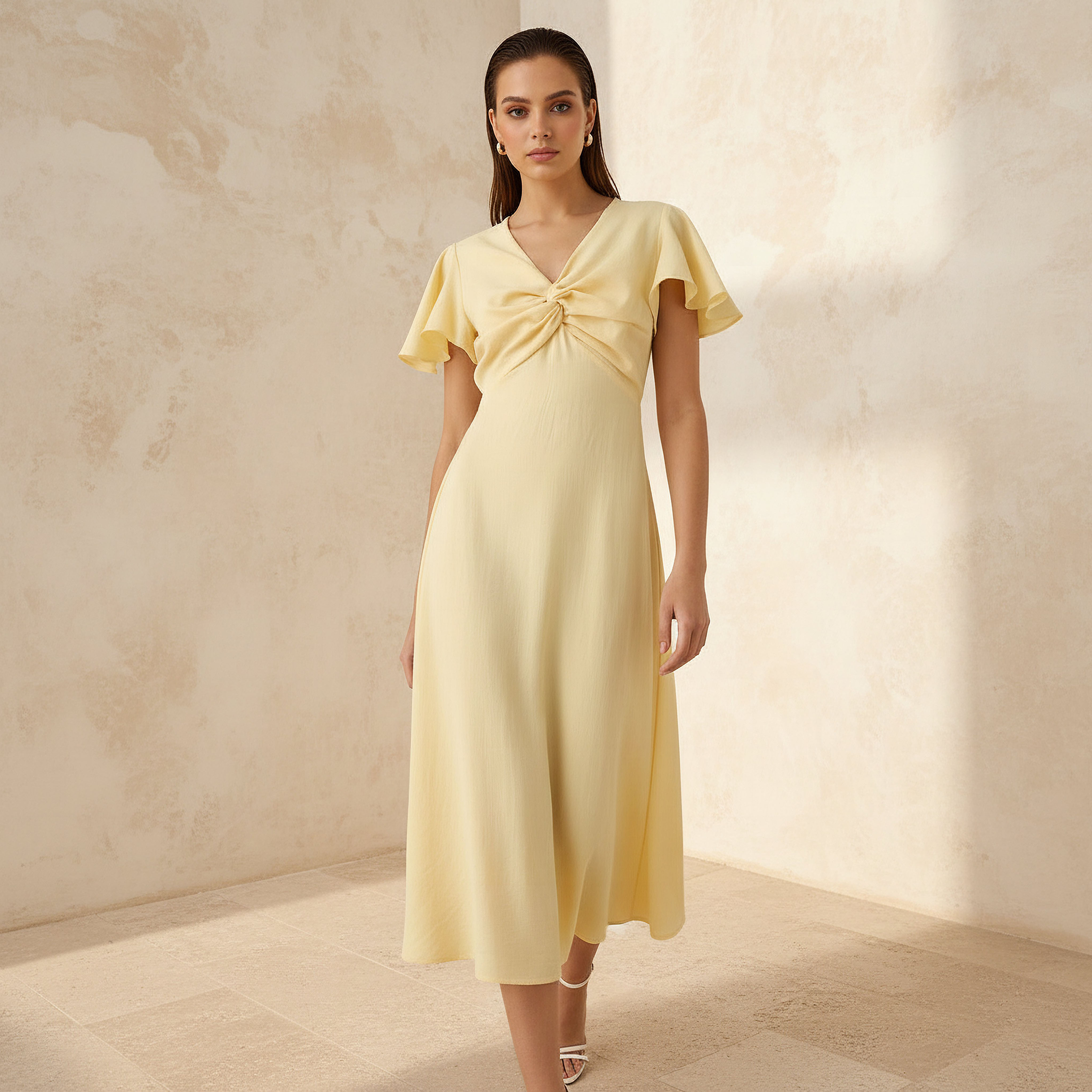 Twisted Midi A-Line Dress with Angel Sleeves-women-clothing-dresses-image-1