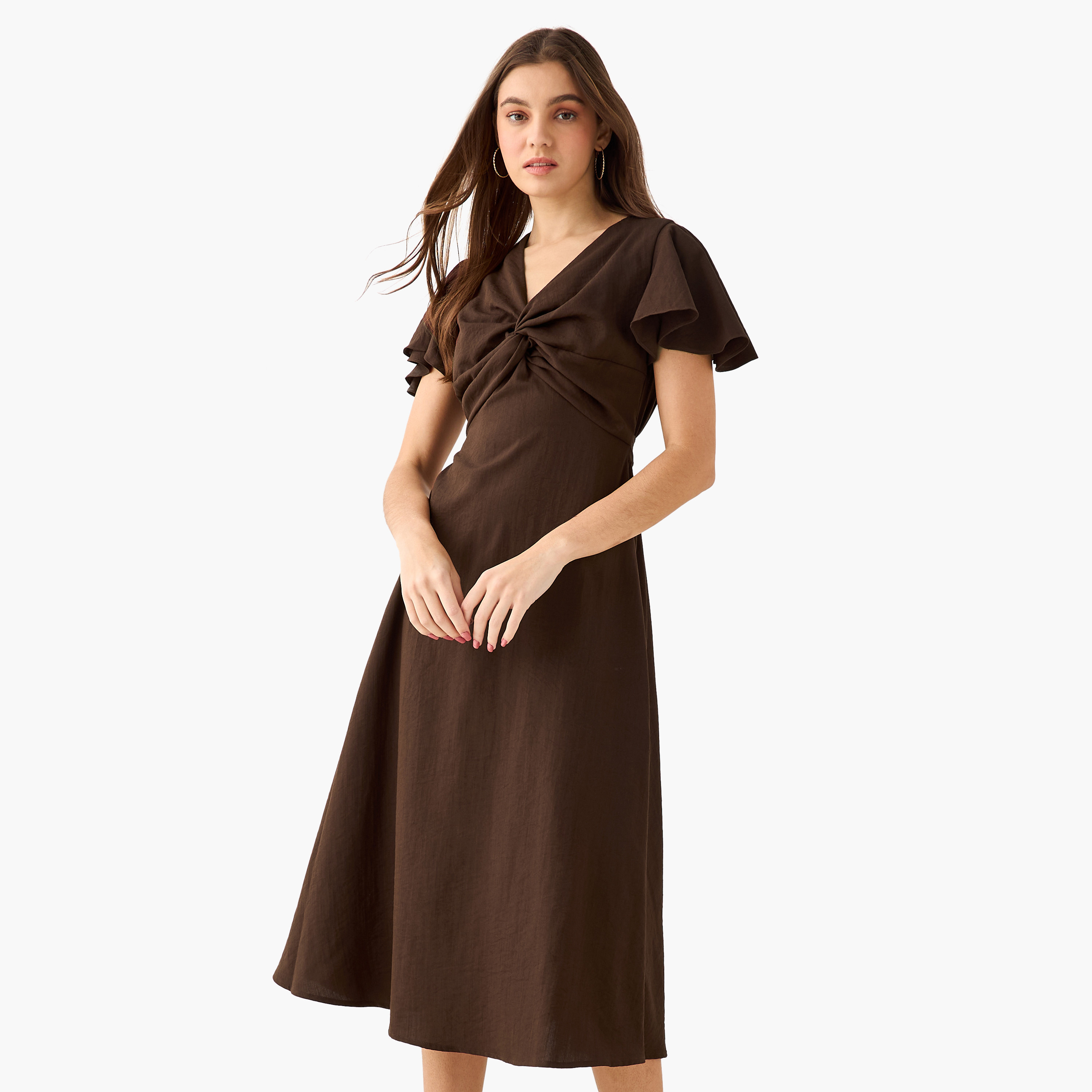 Twisted Midi A-Line Dress with Angel Sleeves-women-clothing-dresses-image-3