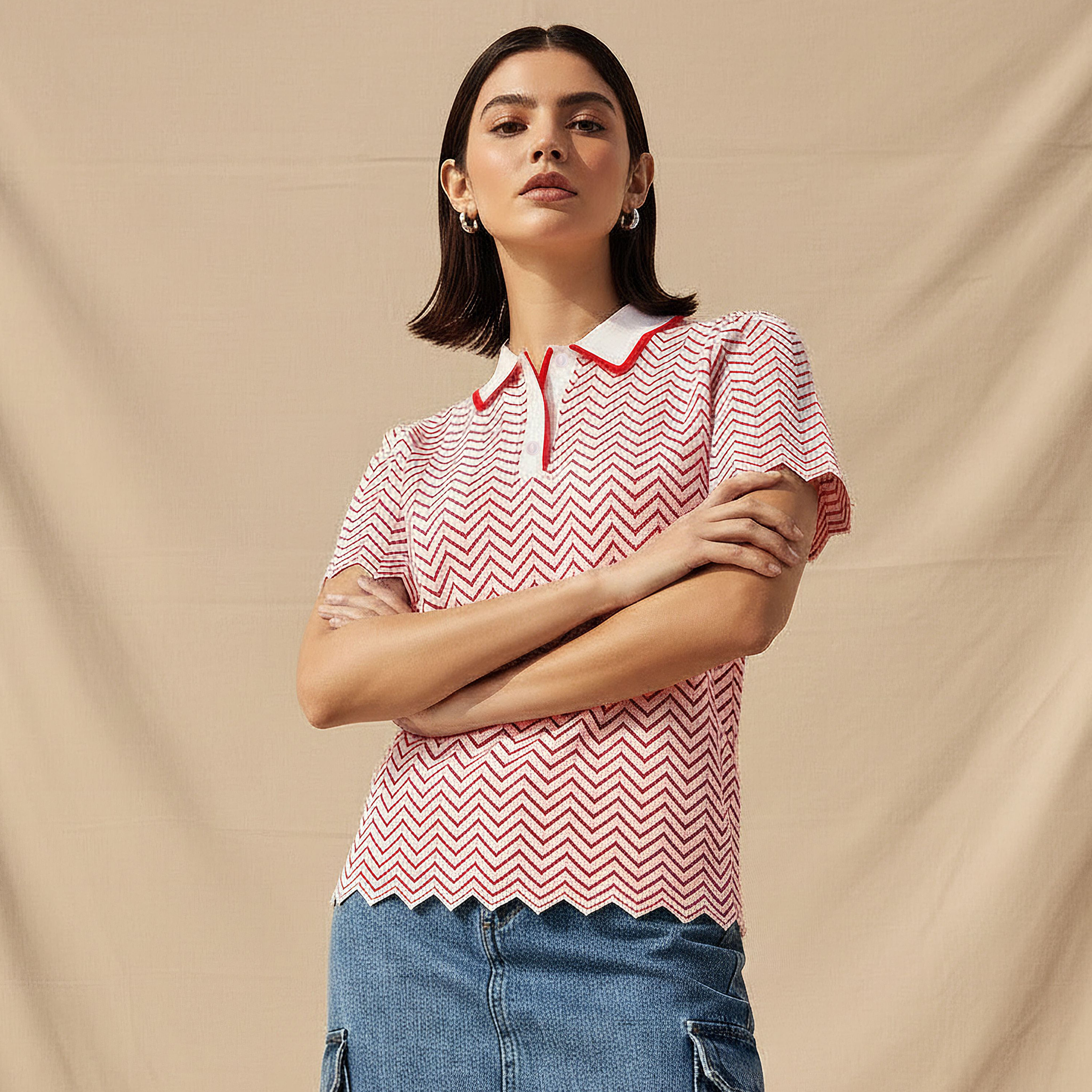 تيشيرت بولو بارز الملمس-women-clothing-tshirts-image-1