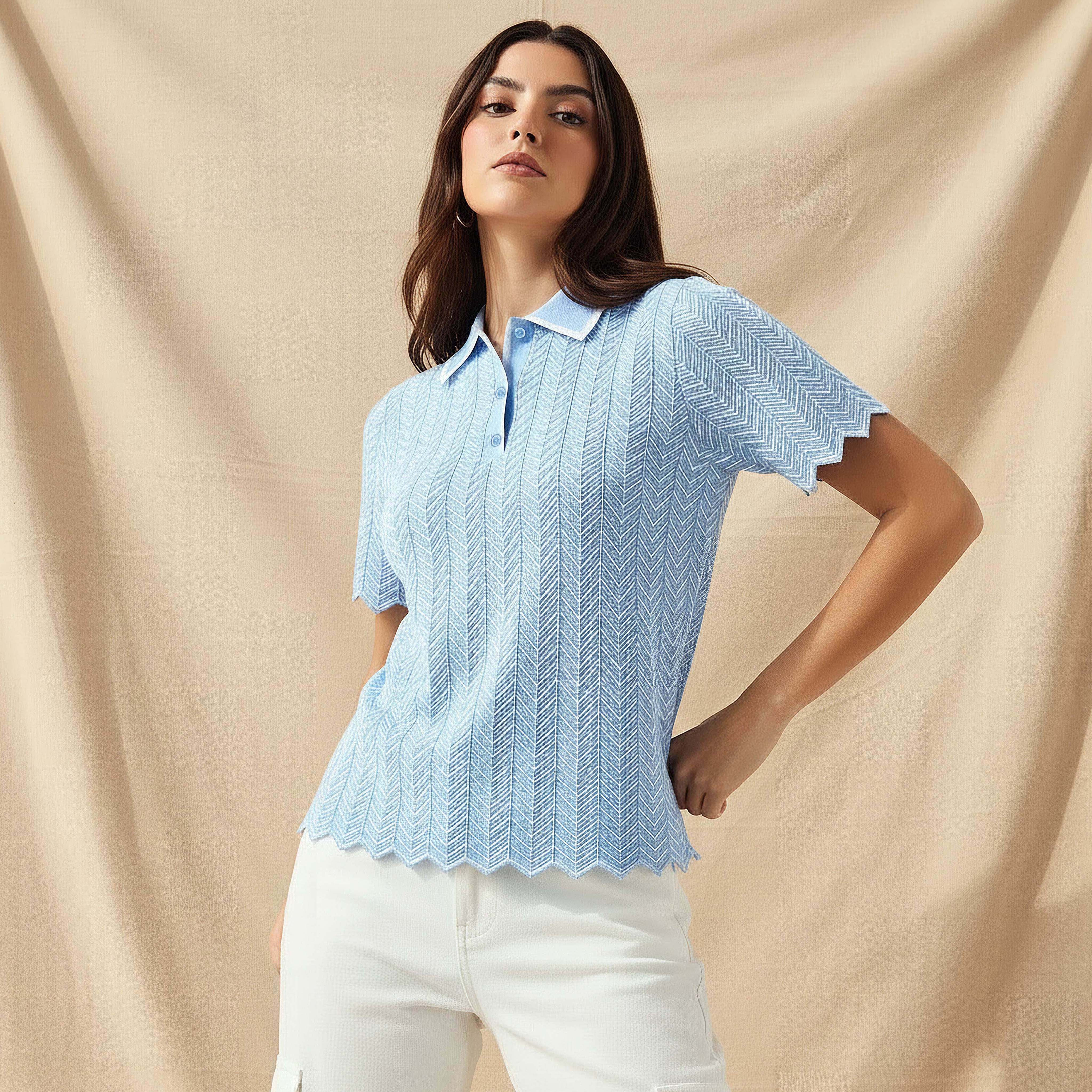 تيشيرت بولو بارز الملمس-women-clothing-tshirts-image-1