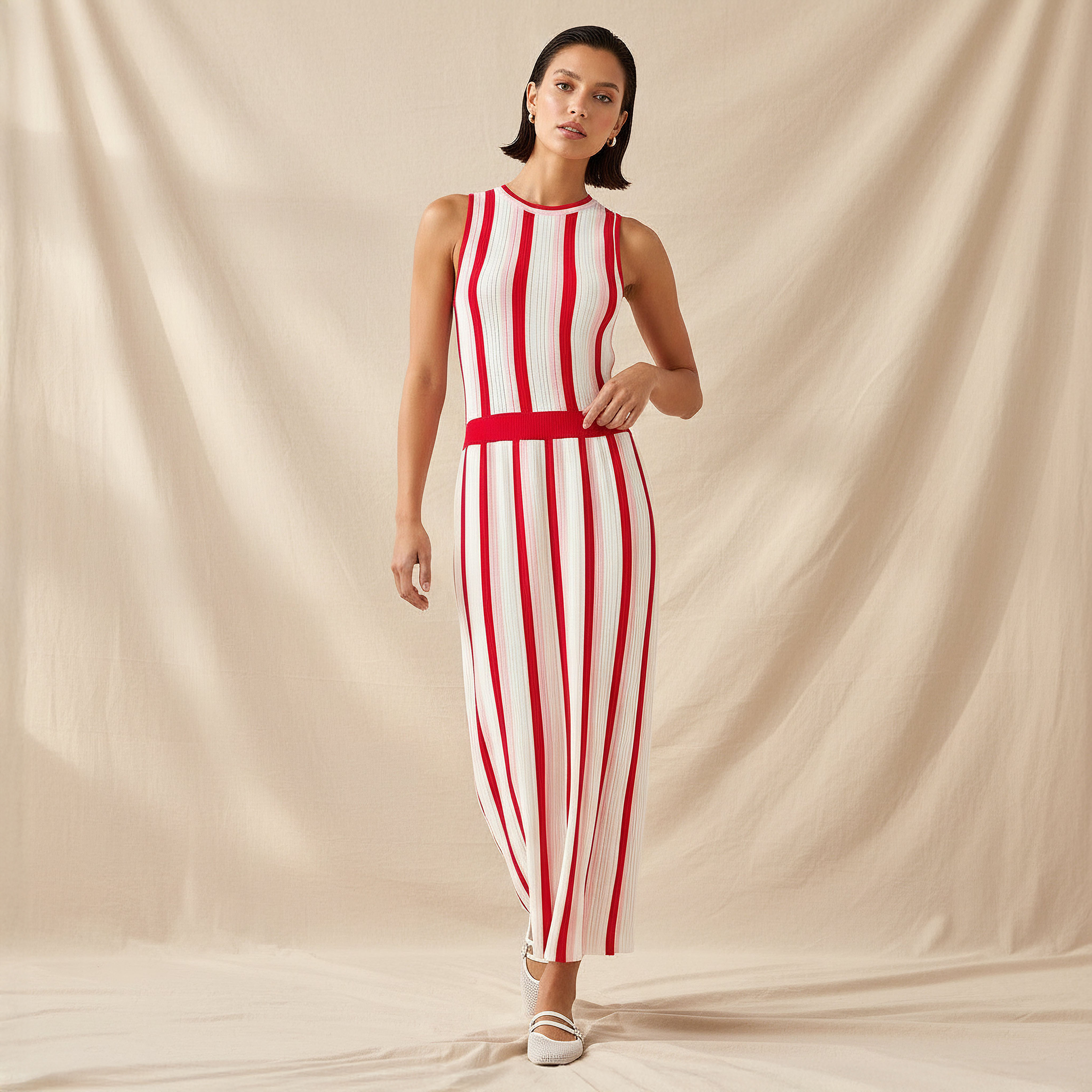 Striped Sleeveless A-Line Midi Dress-women-clothing-dresses-image-1