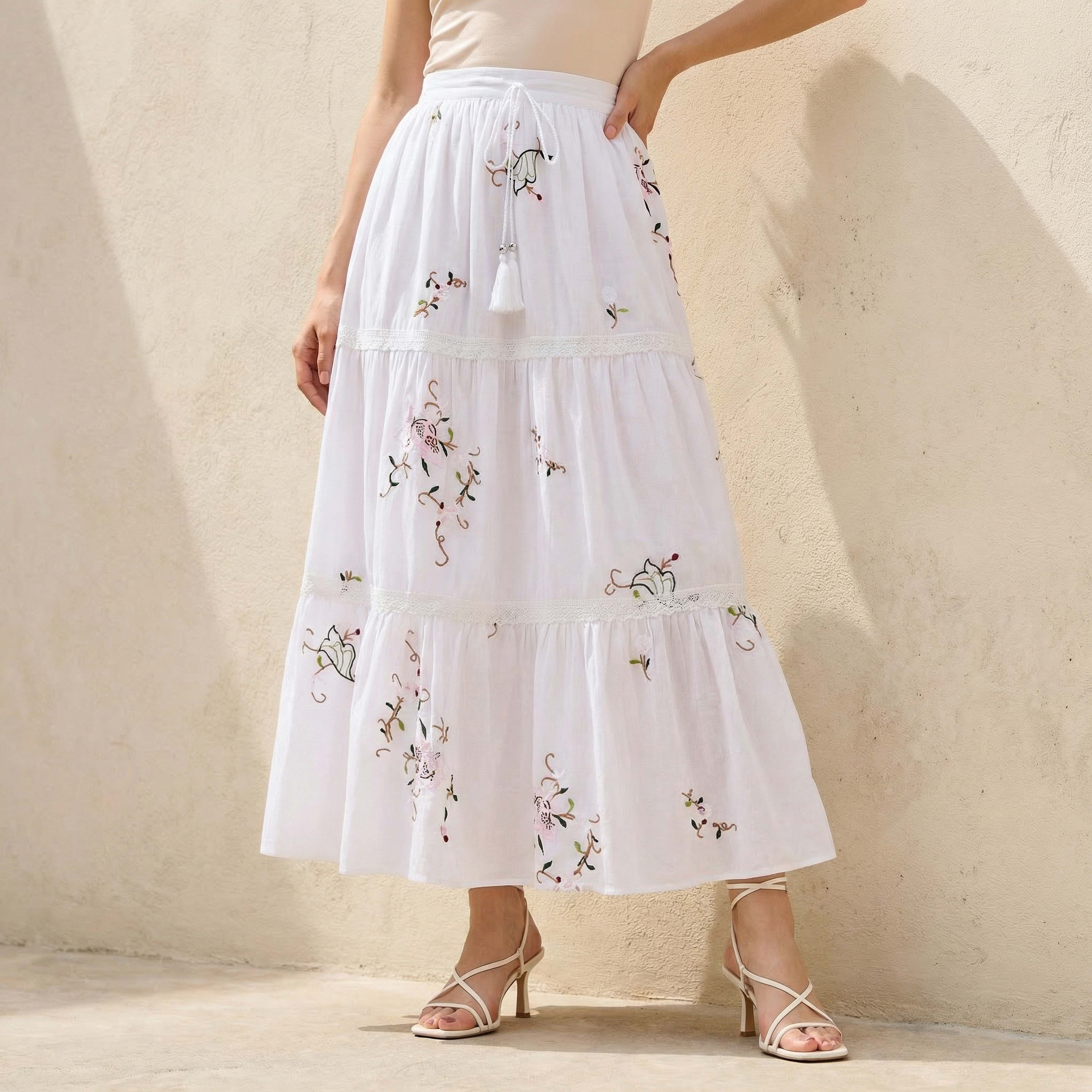Midi Cotton A-line Skirt with Semi-Elastic Waist-women-clothing-bottoms-skirts-image-1