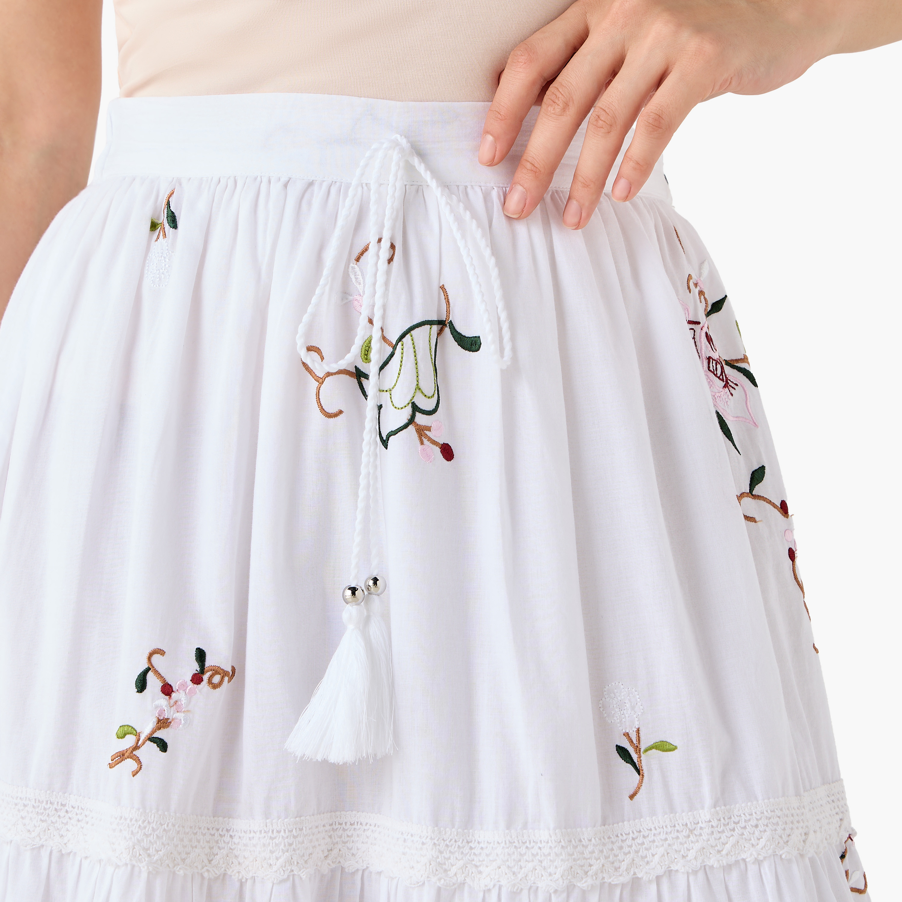 Midi Cotton A-line Skirt with Semi-Elastic Waist-women-clothing-bottoms-skirts-image-2