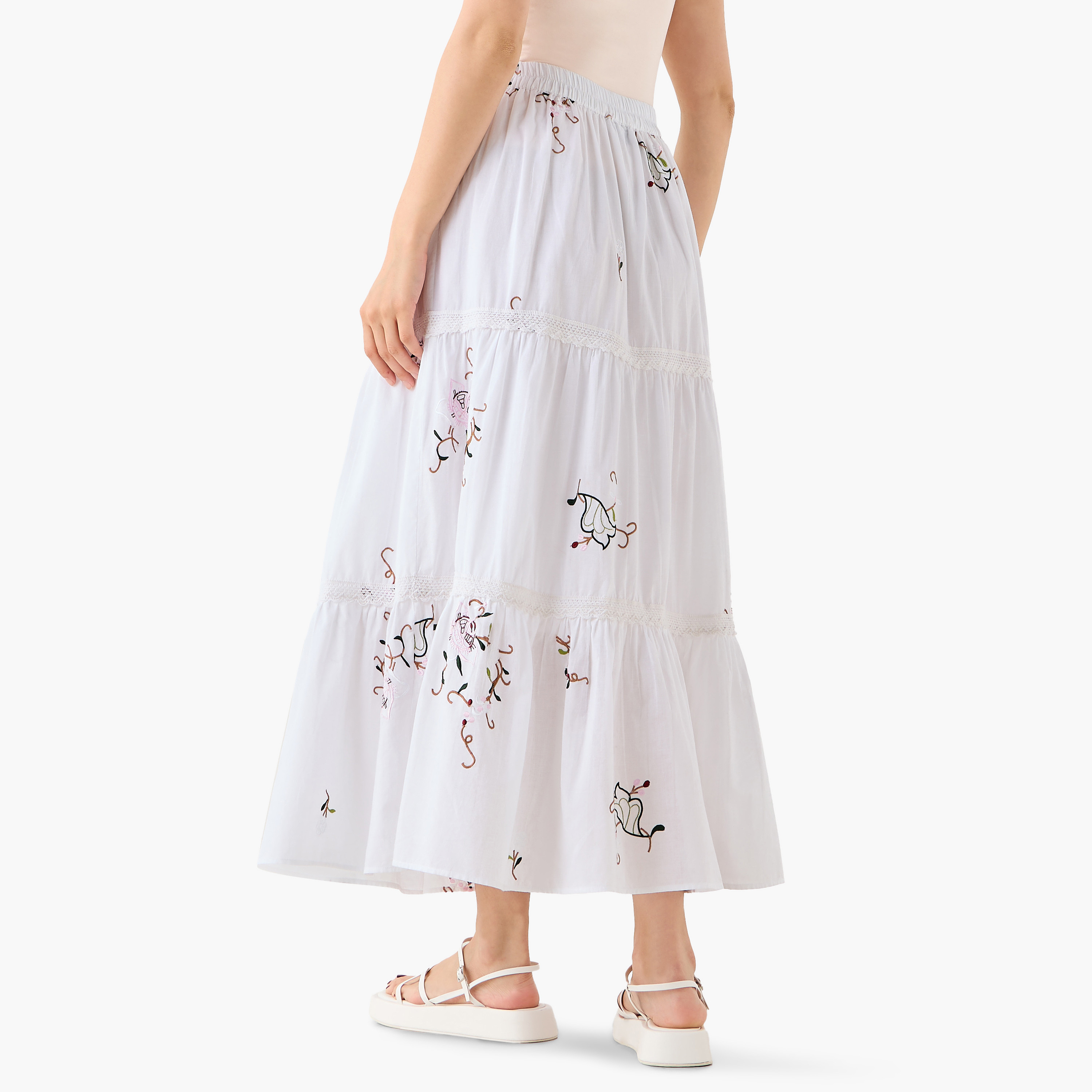 Midi Cotton A-line Skirt with Semi-Elastic Waist-women-clothing-bottoms-skirts-image-6