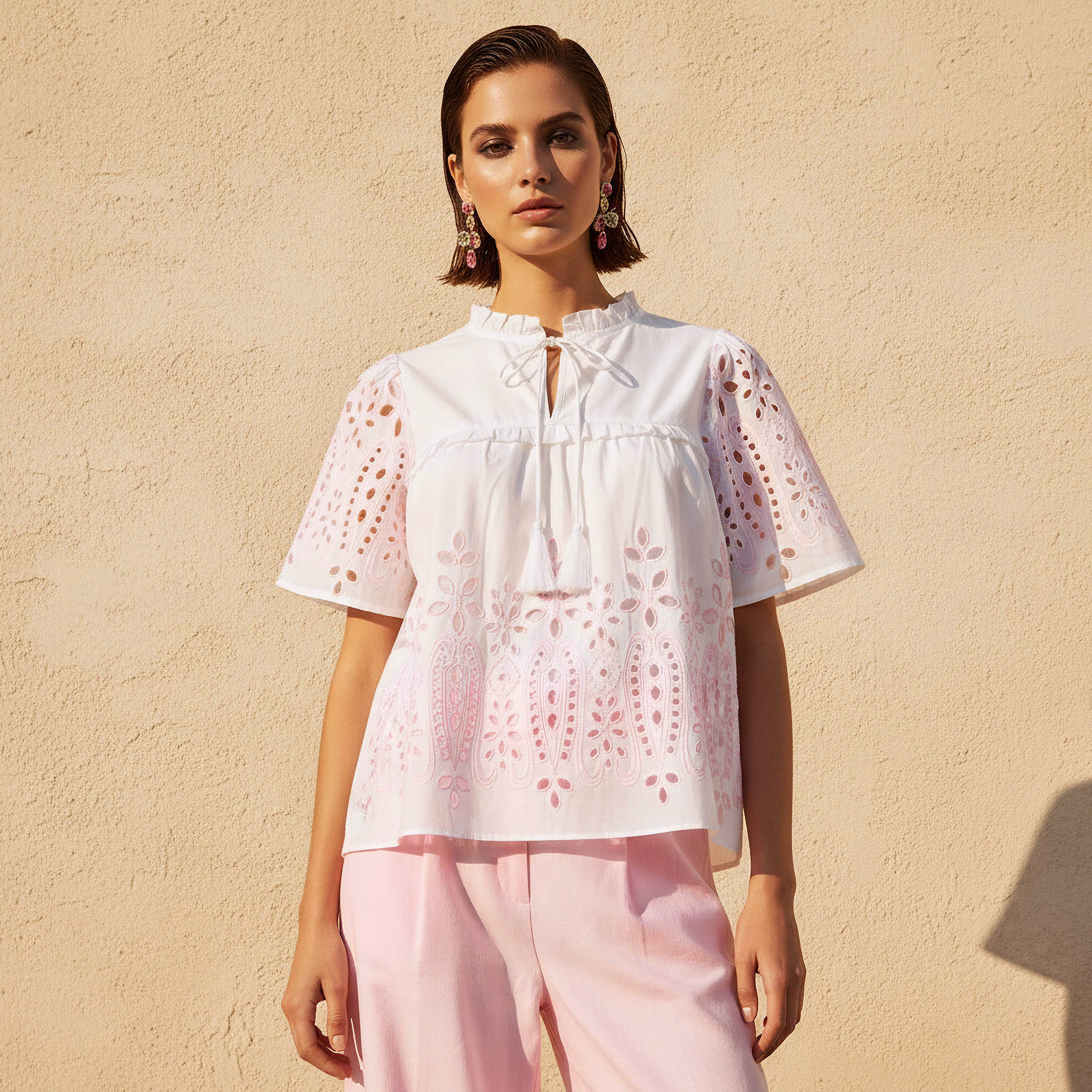 Cotton Schiffli Top with Tie-Ups-women-clothing-shirtsandblouses-blouses-image-1