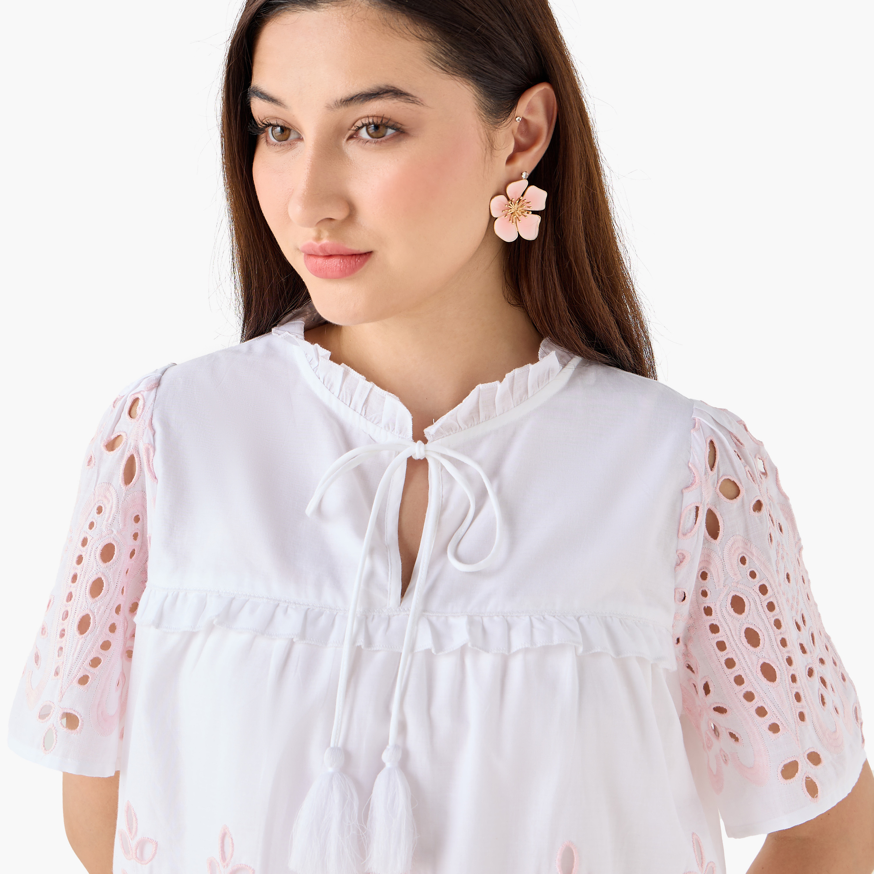 Cotton Schiffli Top with Tie-Ups-women-clothing-shirtsandblouses-blouses-image-7
