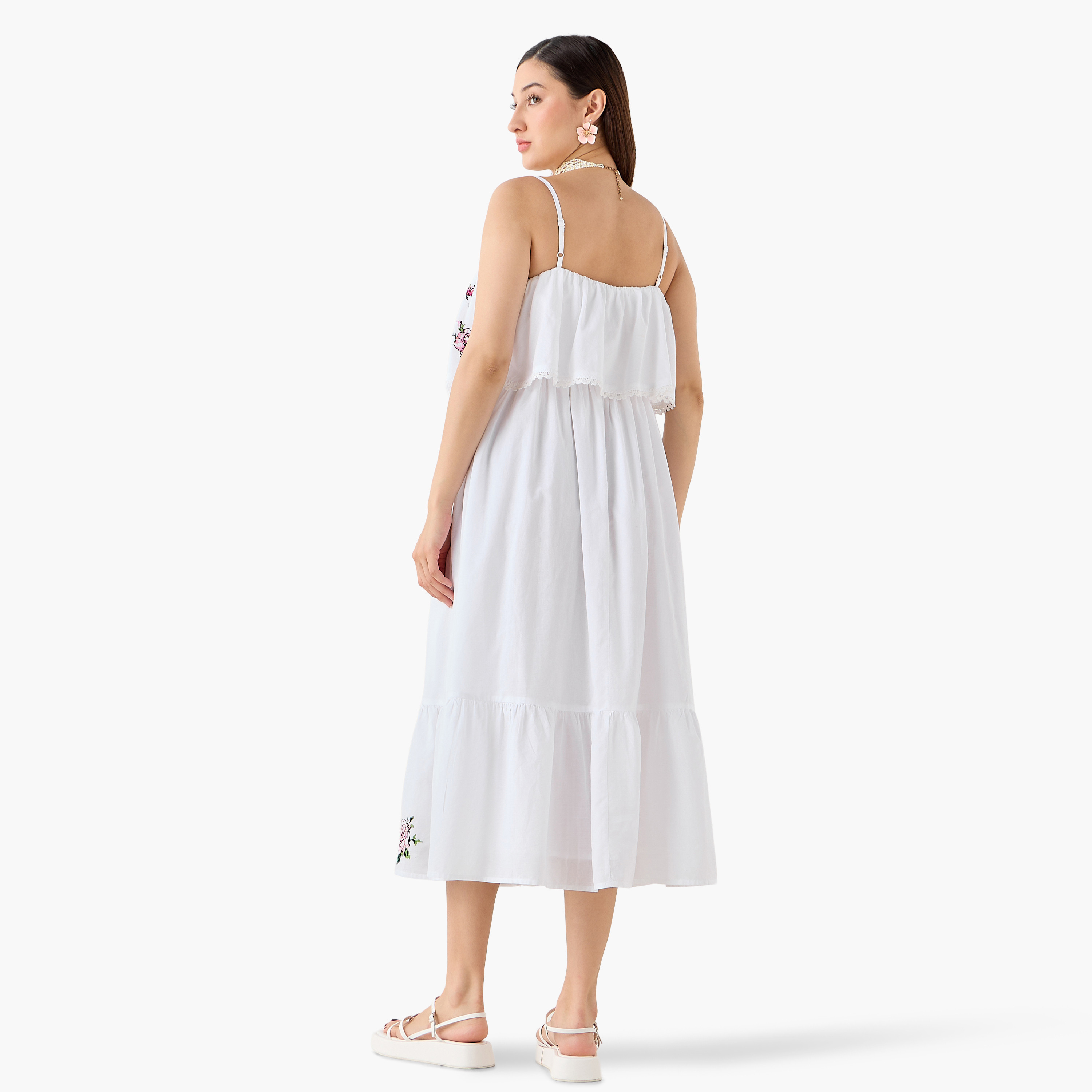 فستان قطن بحمّالات وقصة إيه لاين مع تطريز زهور للنساء-women-clothing-dresses-image-5