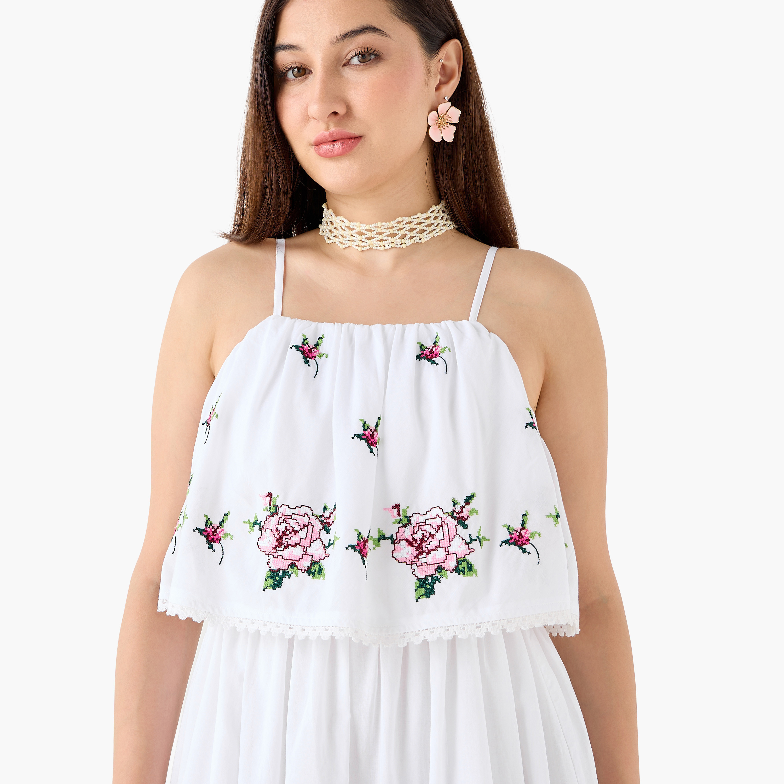 A-line Strappy Cotton Dress with Floral Embroidery-women-clothing-dresses-image-7