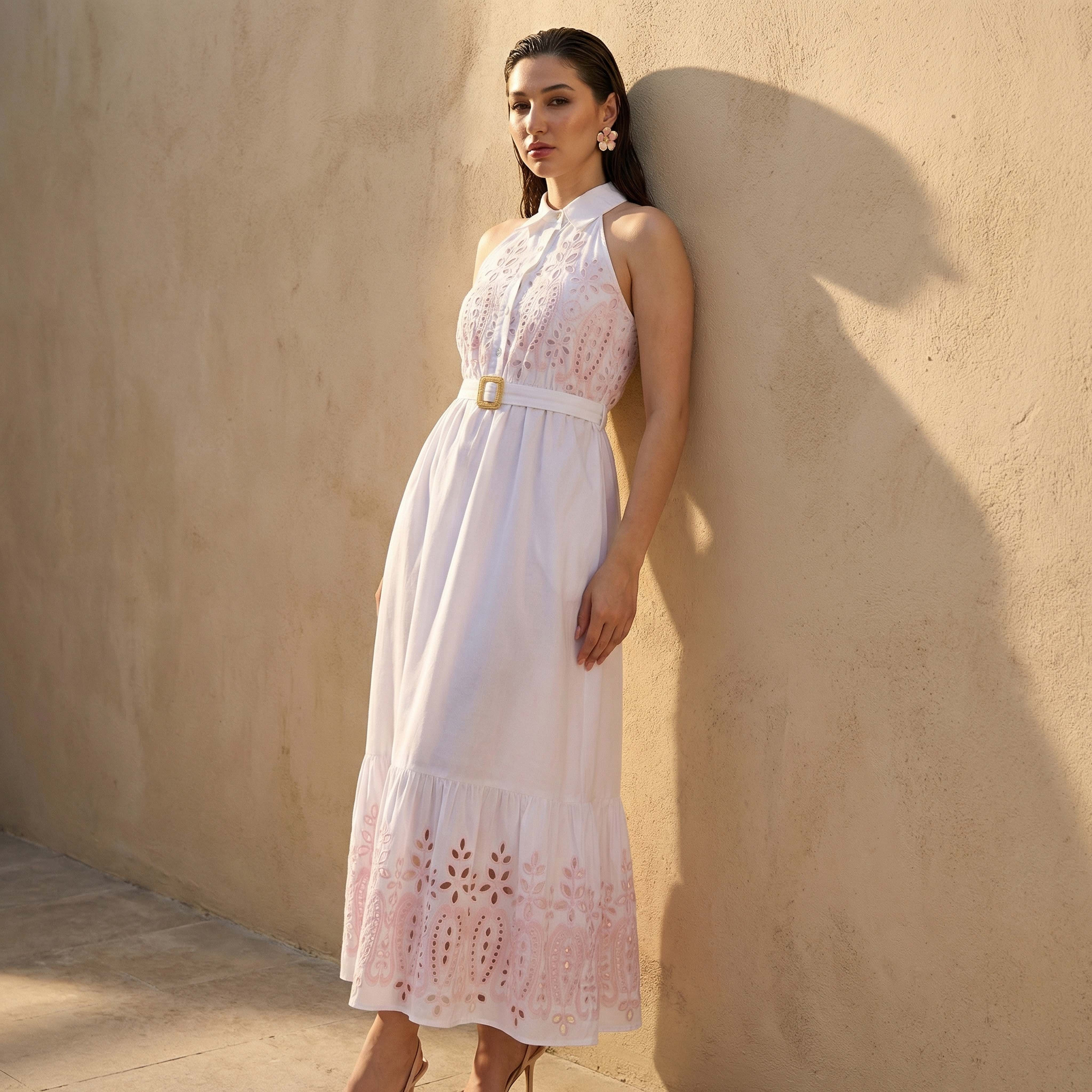 A-line Women Dress with Schiffli Embroidery Cotton-women-clothing-dresses-image-1
