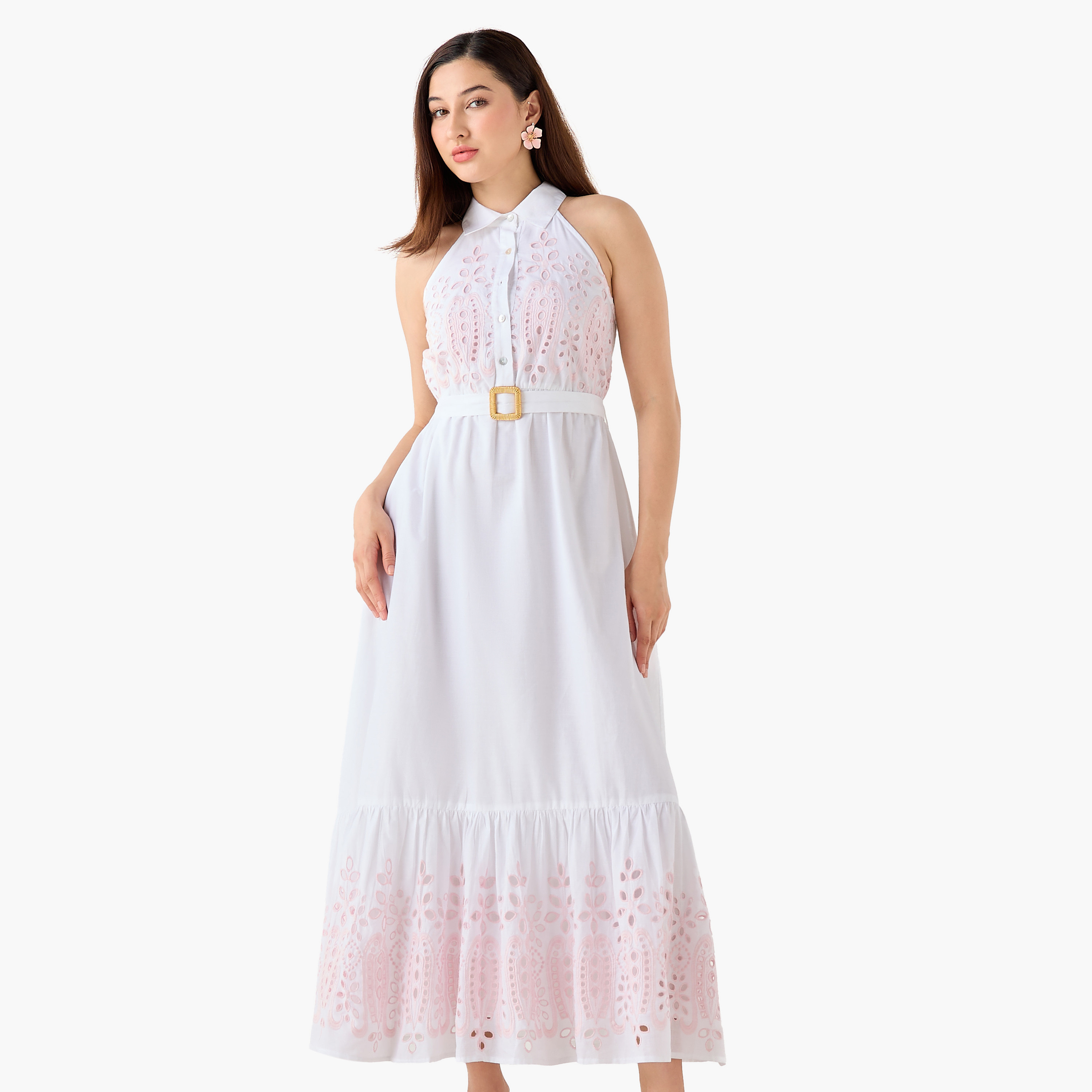 A-line Women Dress with Schiffli Embroidery Cotton-women-clothing-dresses-image-3