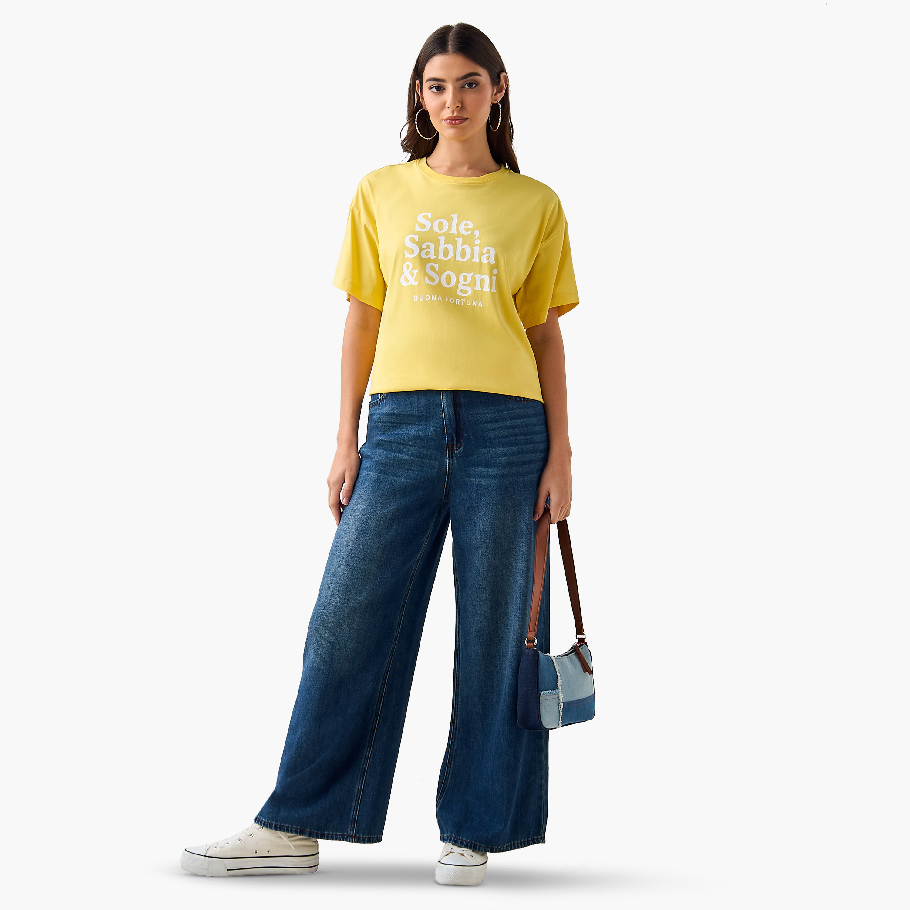 Oversized Cotton T-shirt with Slogan Print-women-clothing-tshirts-image-3