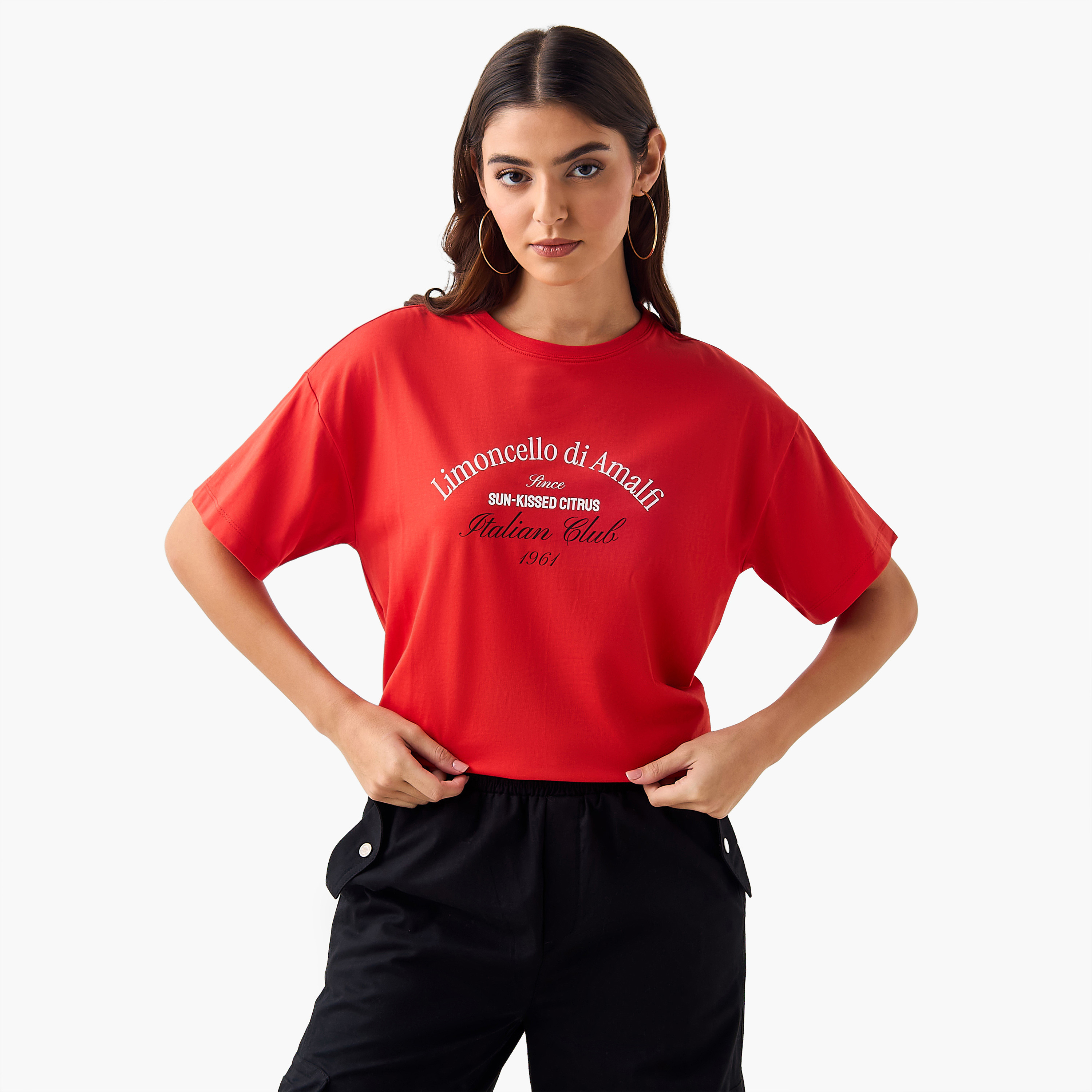Oversized Cotton T-shirt with Slogan Print-women-clothing-tshirts-image-2