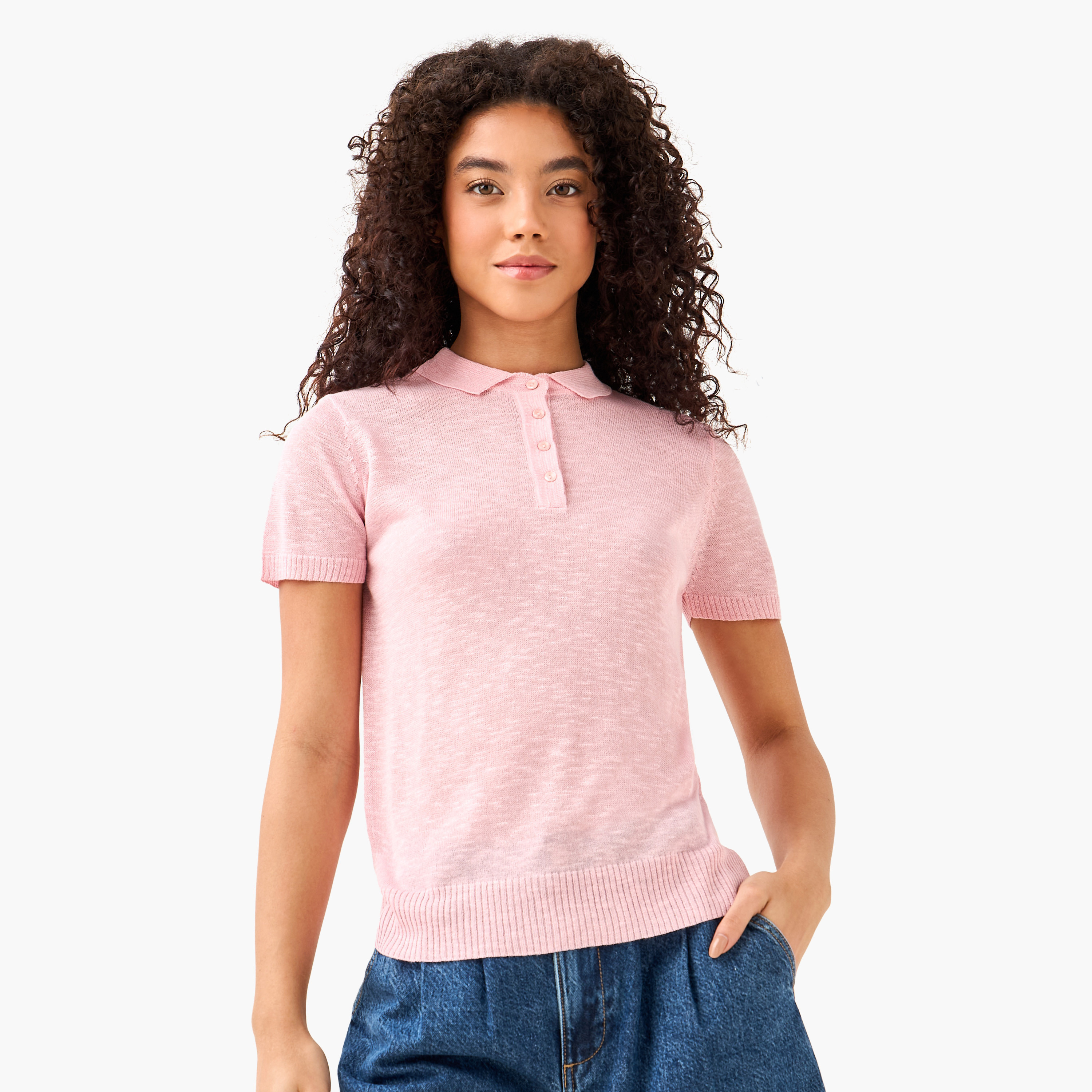 تيشيرت بولو من مزيج الكتان-women-clothing-tshirts-image-3